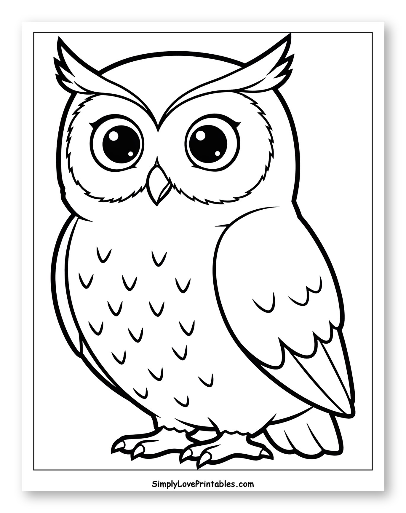 Cute Cartoon Owl with Large Eyes