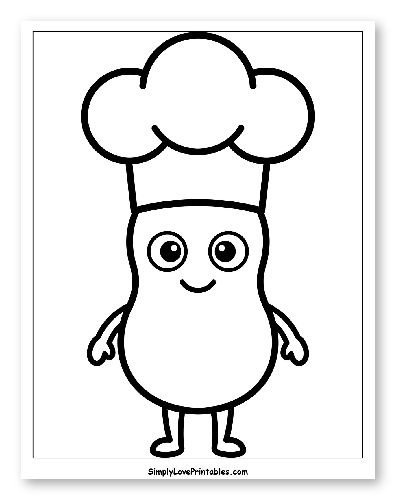 Cute Cartoon Peanut Wearing Chef Hat Coloring Sheet for Toddlers