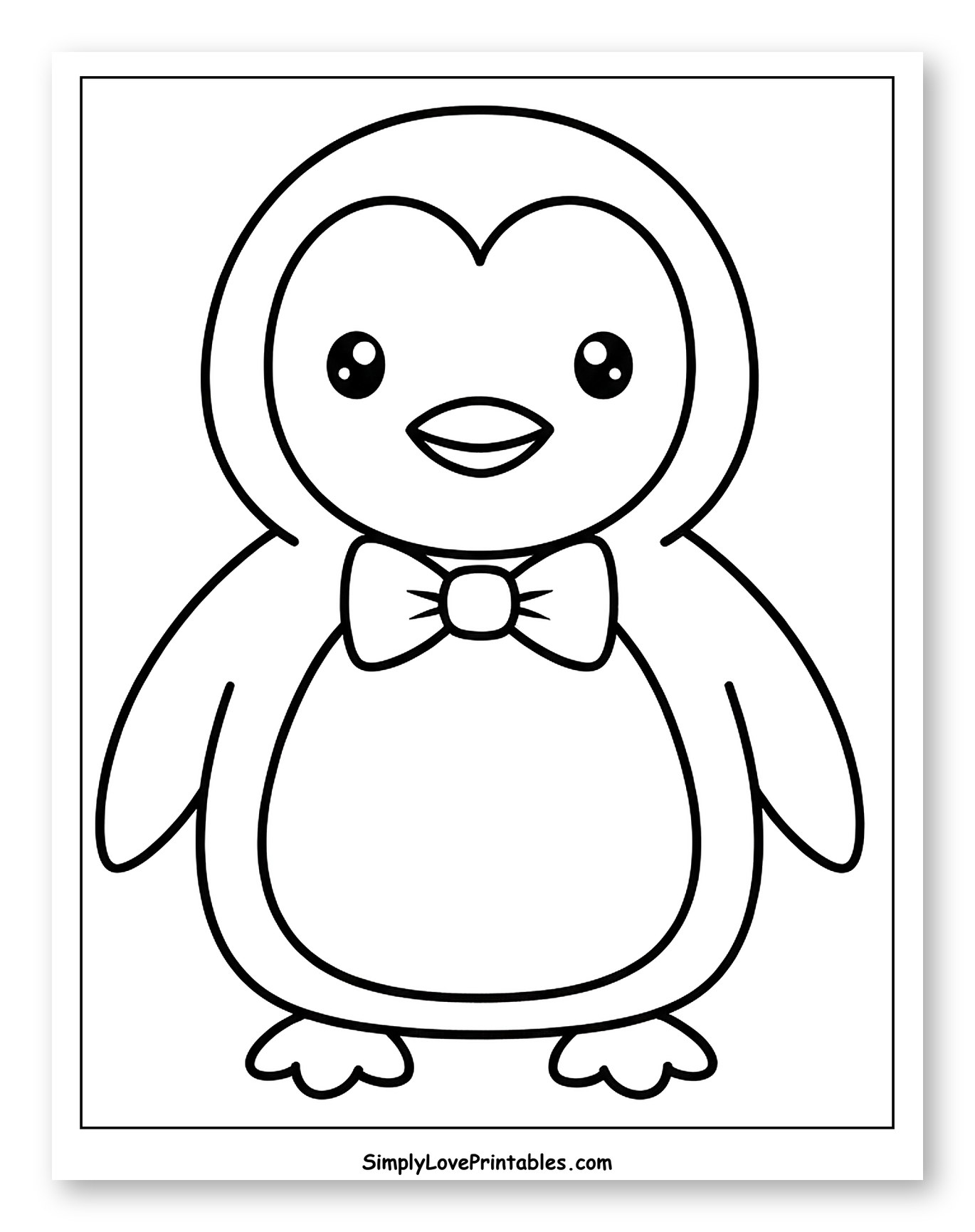 Cute Cartoon Penguin with Bow Tie Coloring Sheet for Toddlers