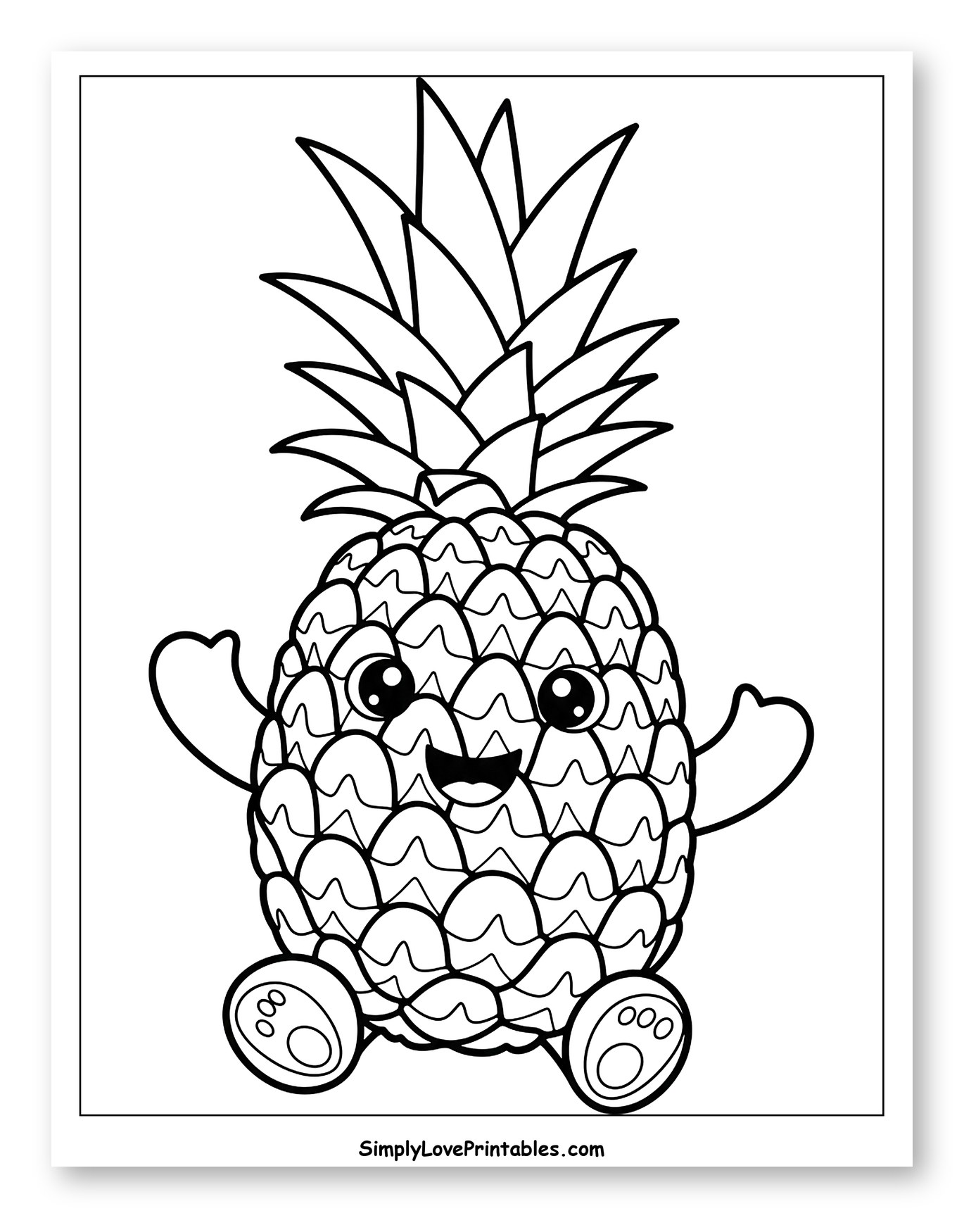 Cute Cartoon Pineapple Character Coloring Sheet for Toddlers