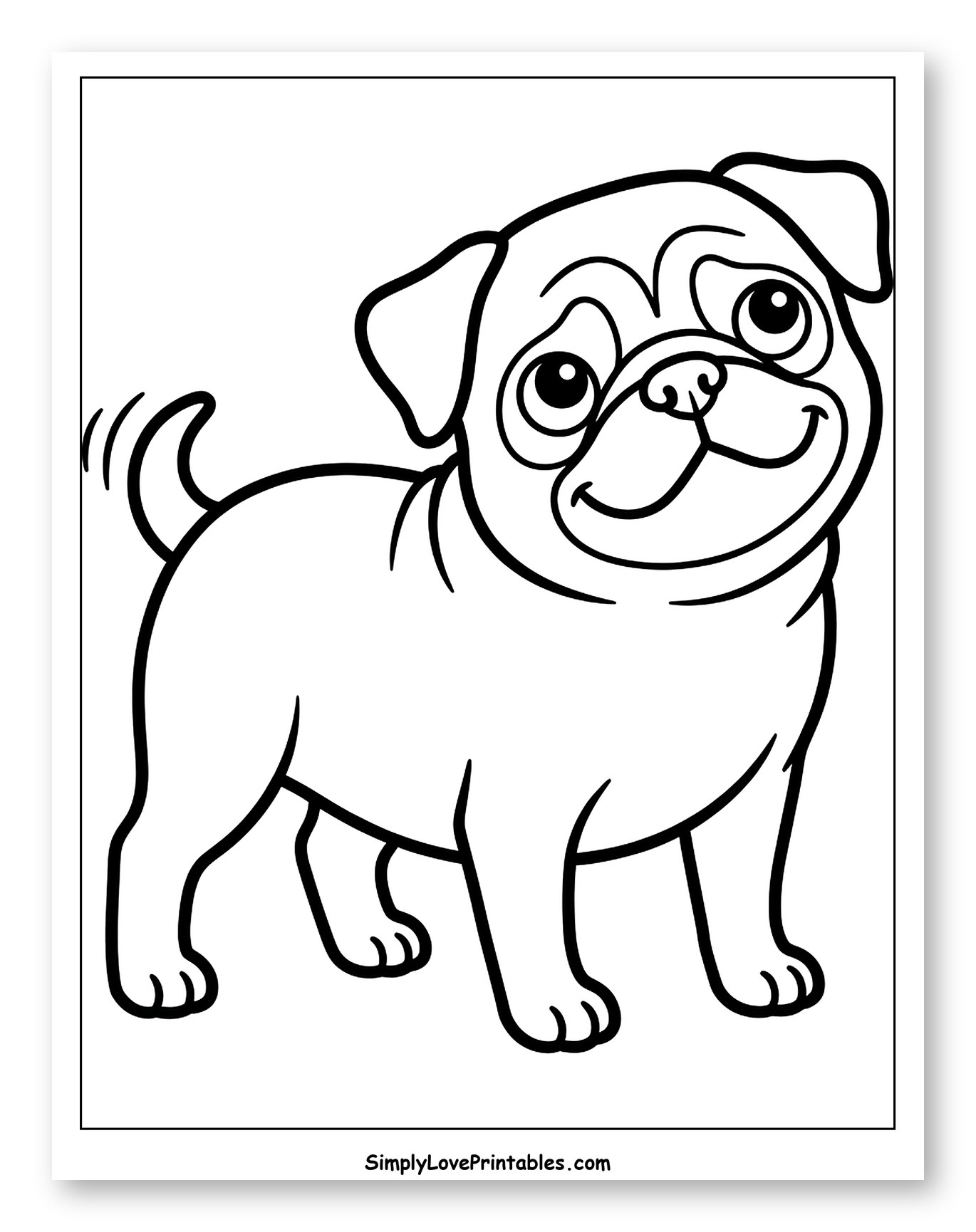 Cute Cartoon Pug Standing and Smiling
