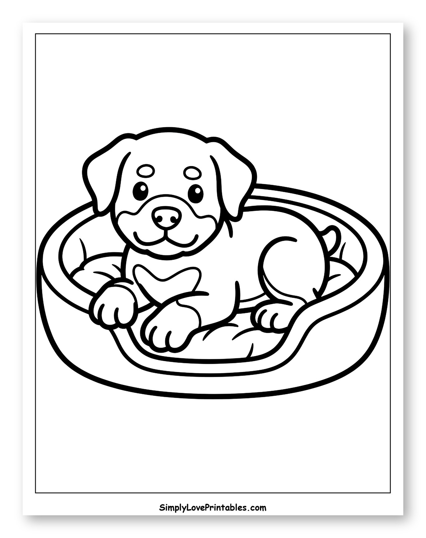 Cute Cartoon Puppy in a Cozy Dog Bed