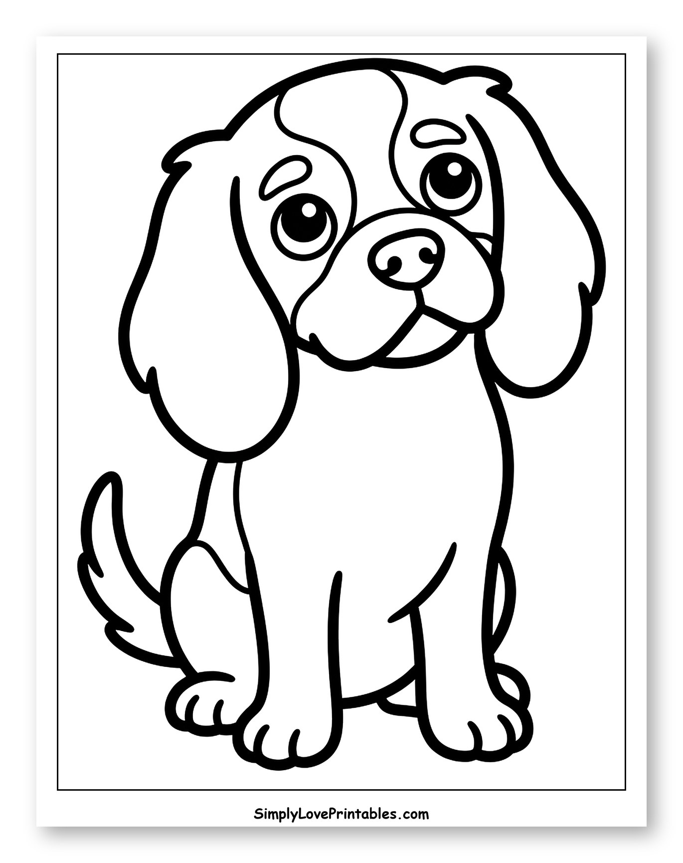 Cute Cartoon Puppy Sitting to Color for Toddlers