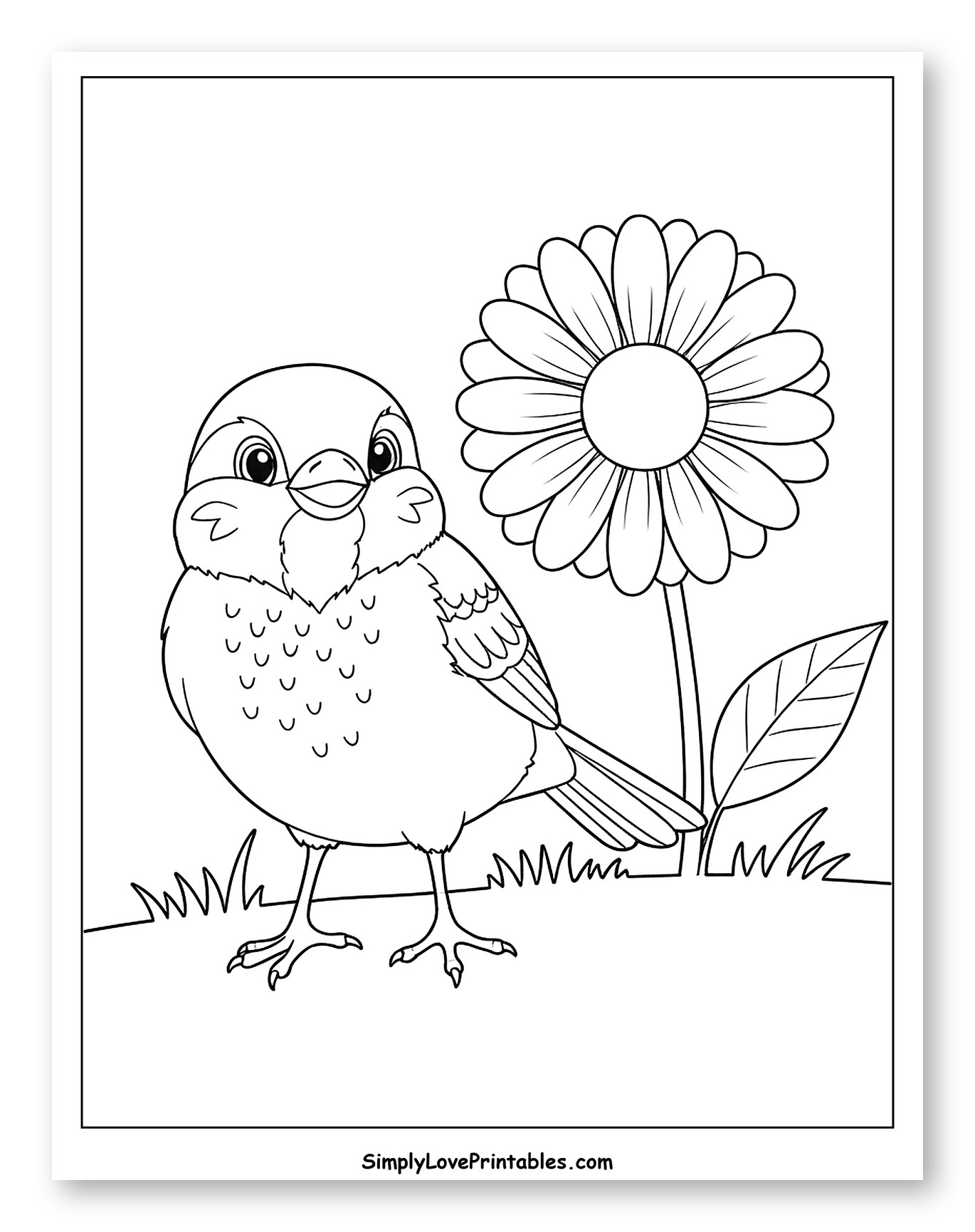 Cute Cartoon Sparrow with a Daisy Flower