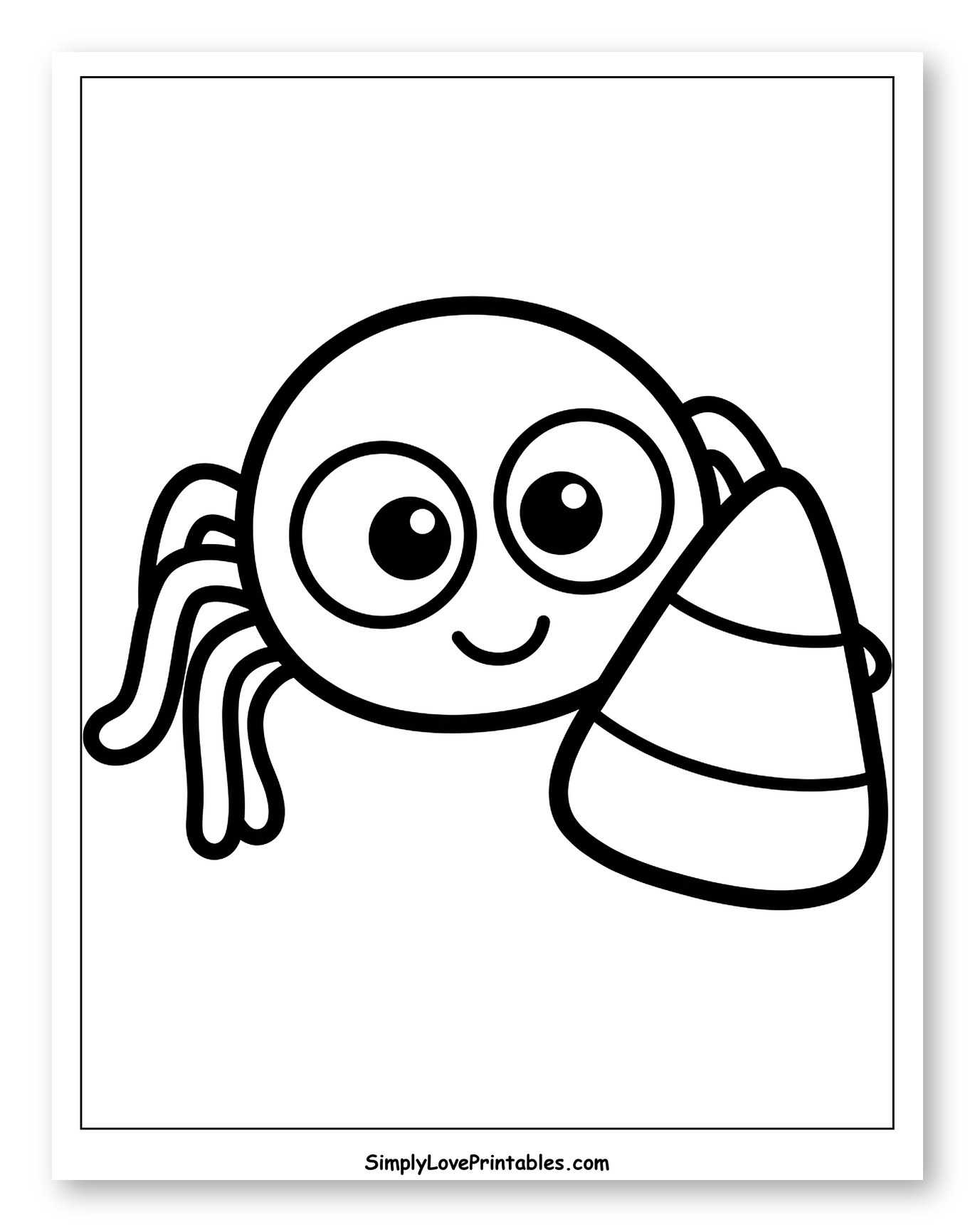 Cute Cartoon Spider Holding a Candy Corn Coloring Sheet for Toddlers