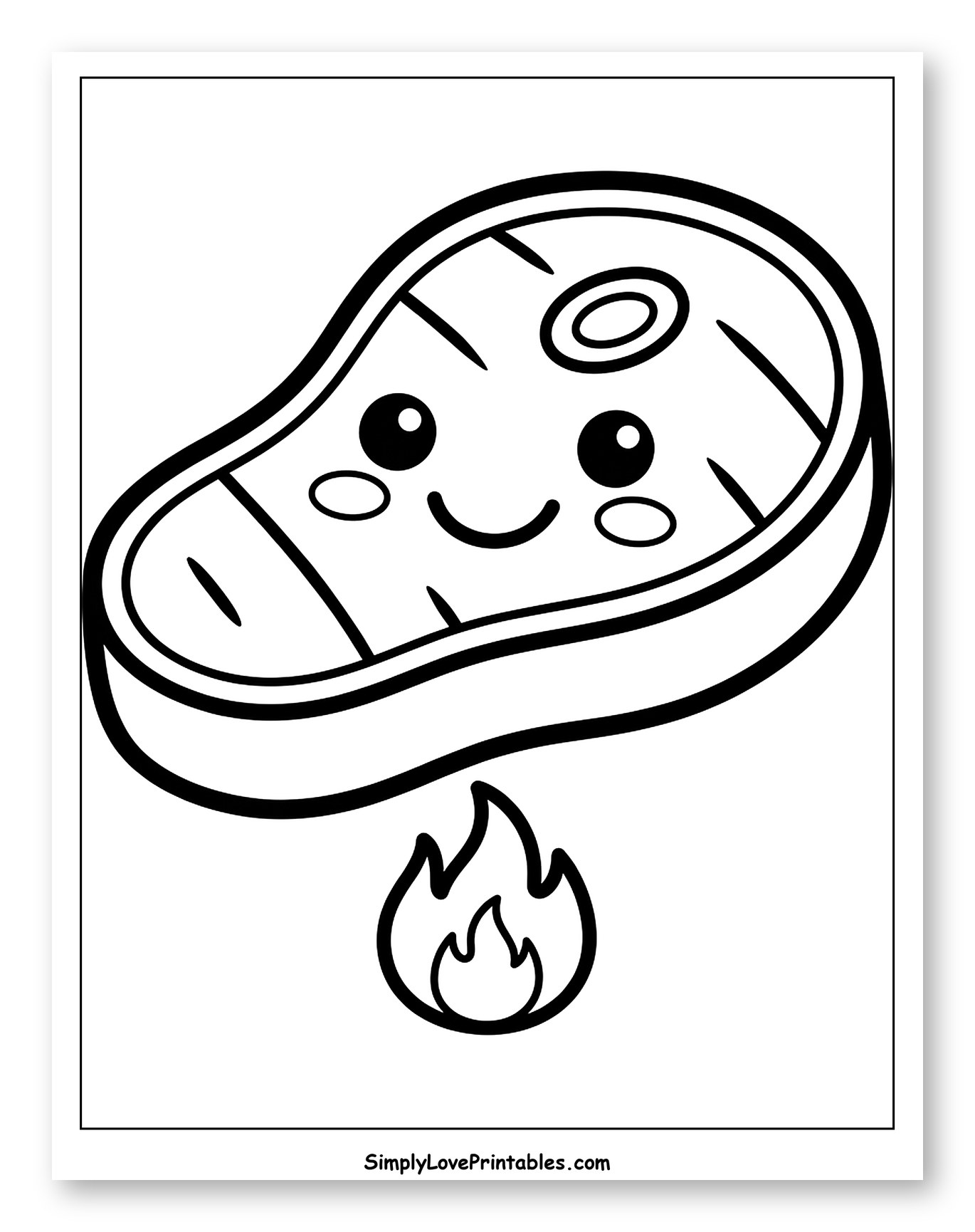 Cute Cartoon Steak Grilling Over Fire