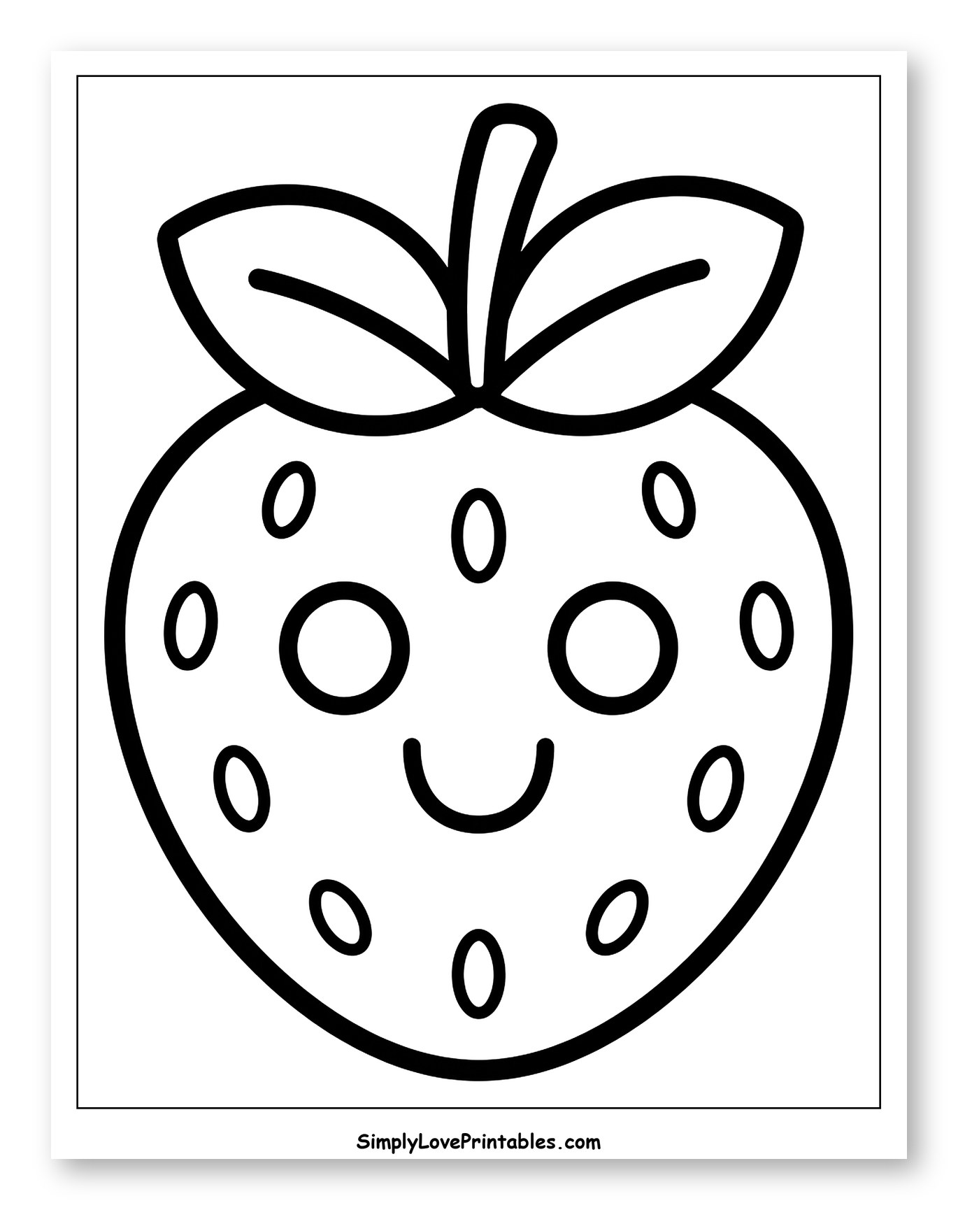 Cute Cartoon Strawberry with Smiling Face Coloring Sheet for Toddlers