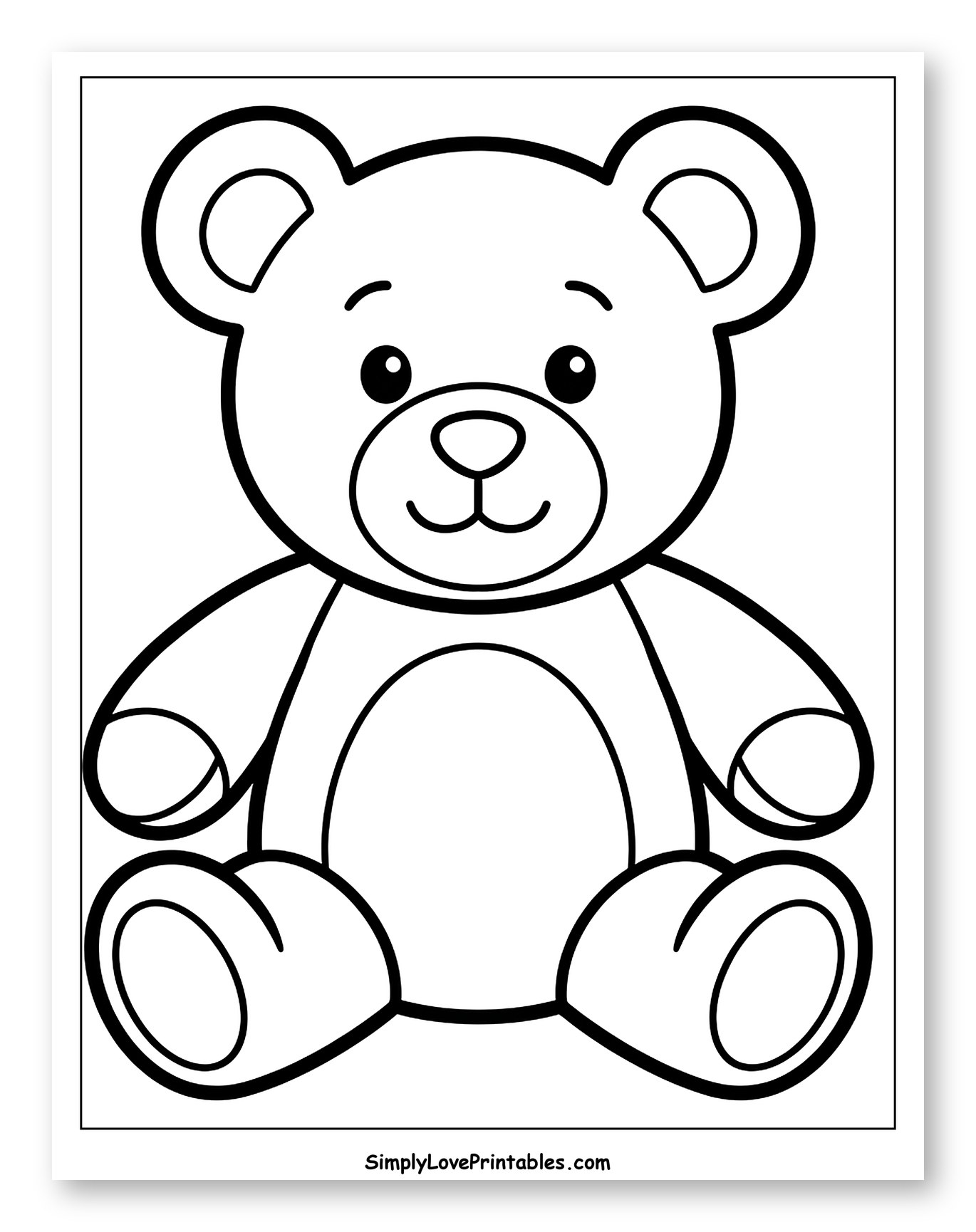 Cute Cartoon Teddy Bear Sitting Coloring Page for Toddlers