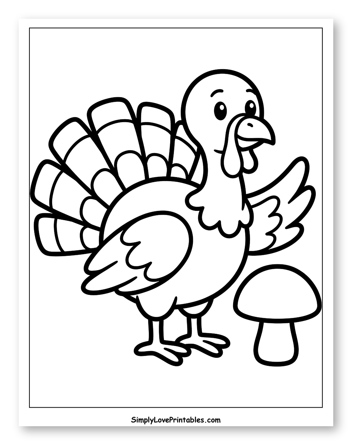 Cute Cartoon Turkey with a Mushroom