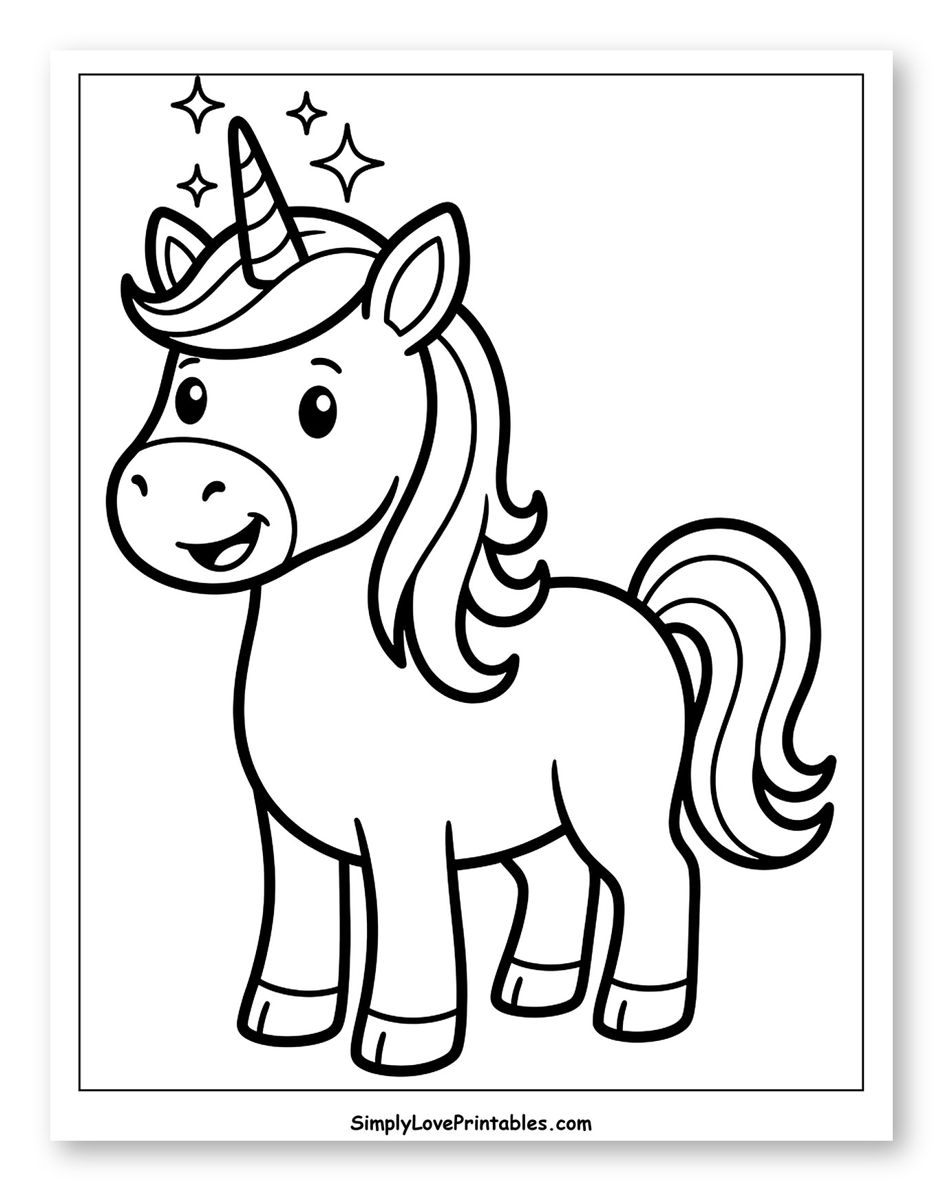 Cute Cartoon Unicorn with Sparkling Stars