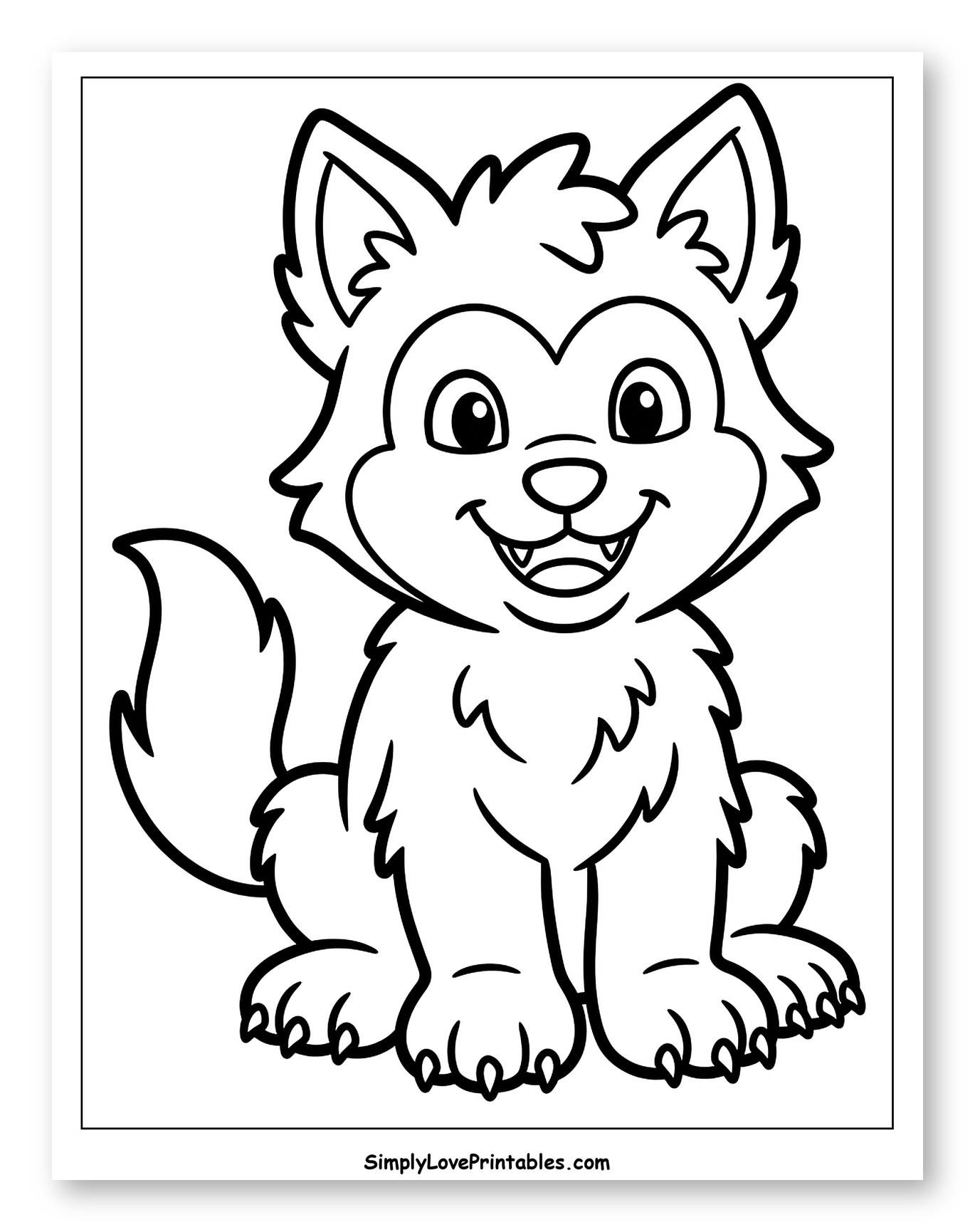 Cute Cartoon Werewolf Pup Sitting Happily