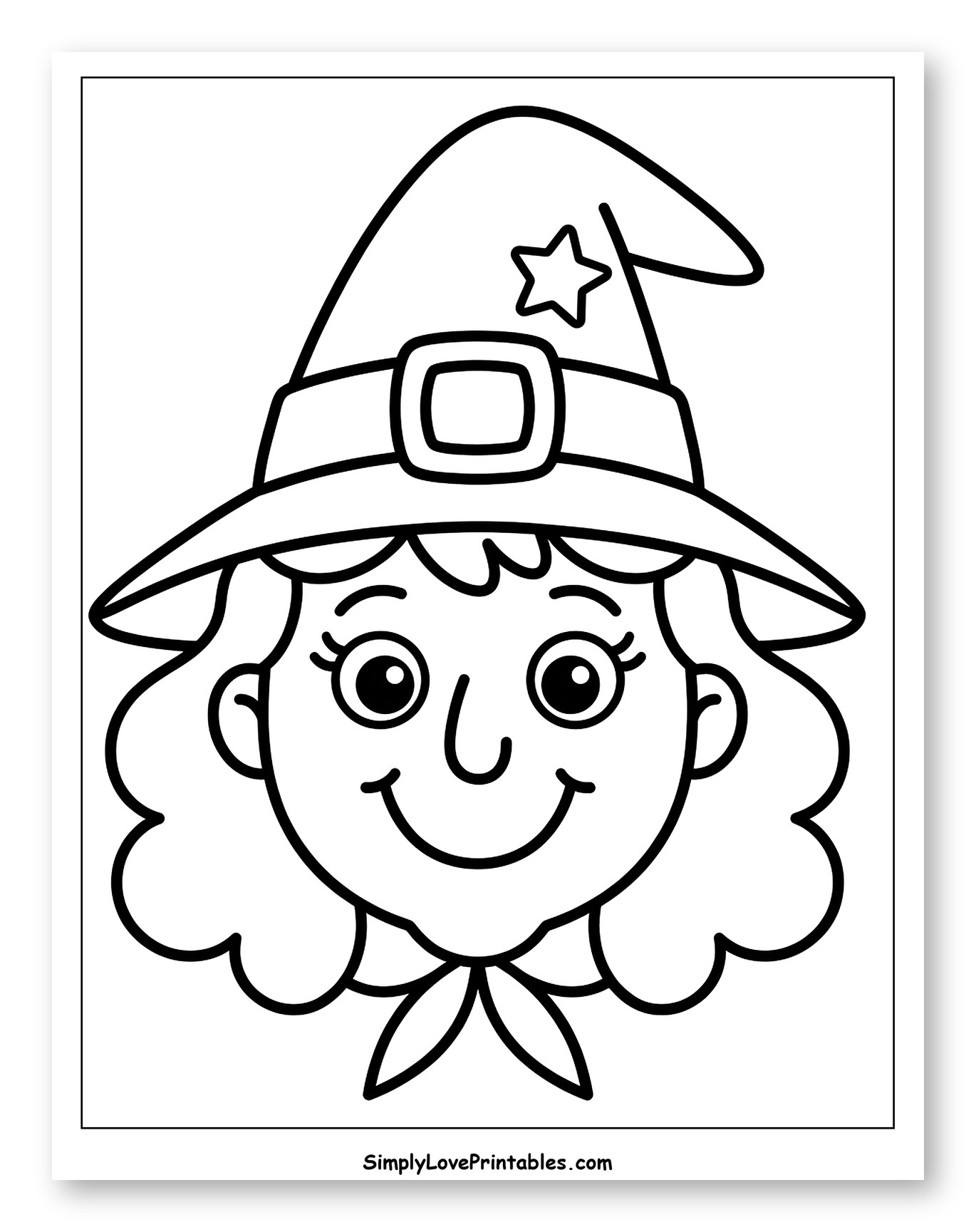 Cute Cartoon Witch Head with Star Hat