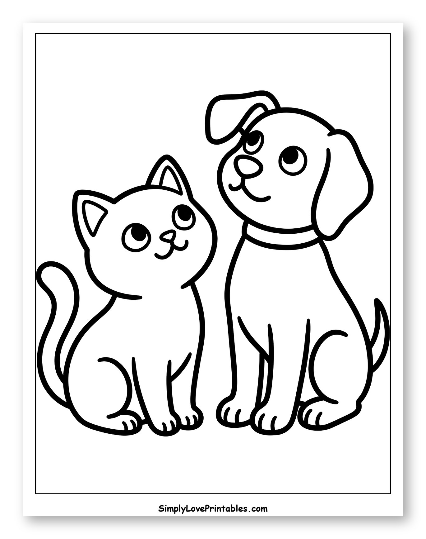 Cute Cat and Dog Friends to Color for Toddlers