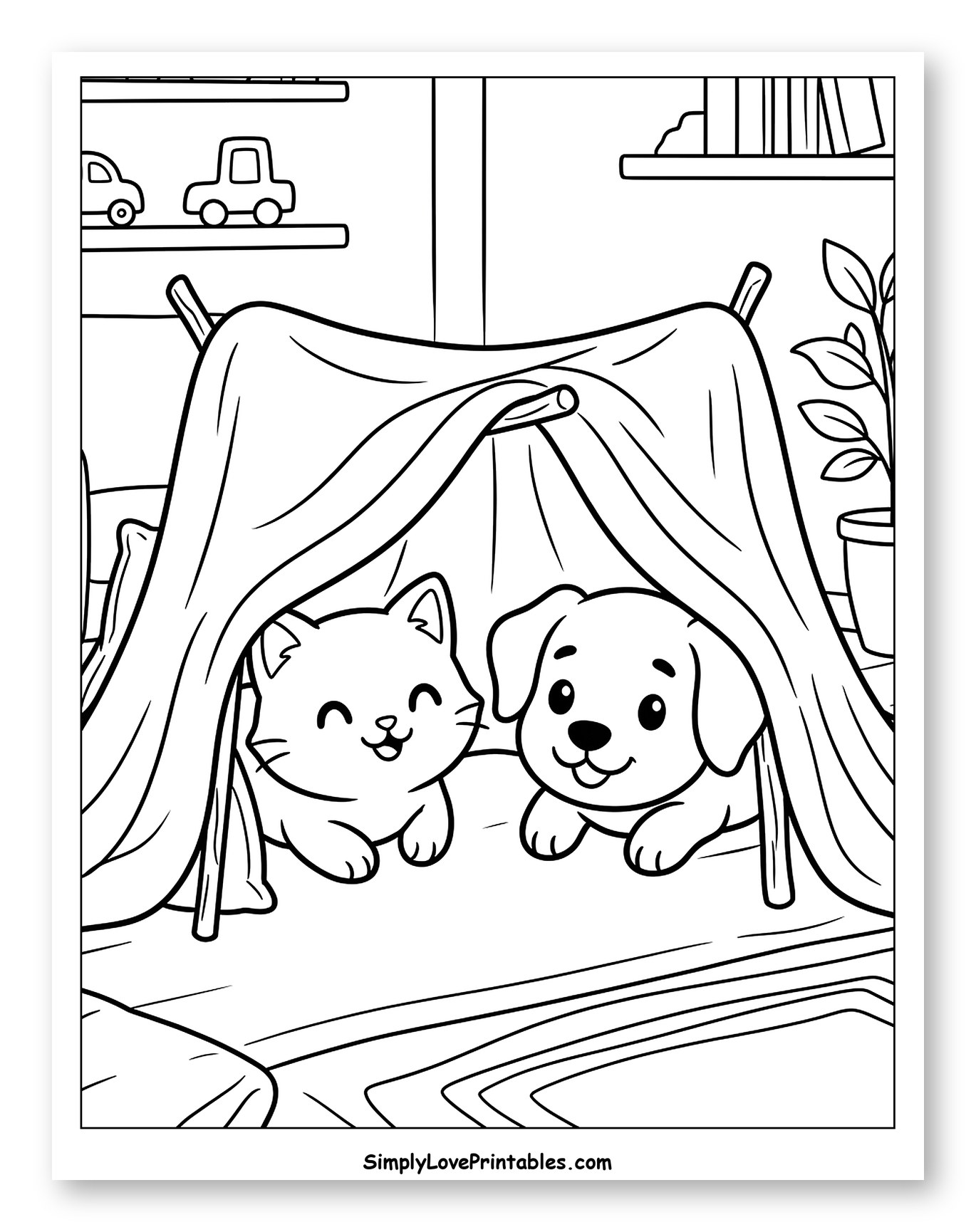 Cute Cat and Dog in a Blanket Fort