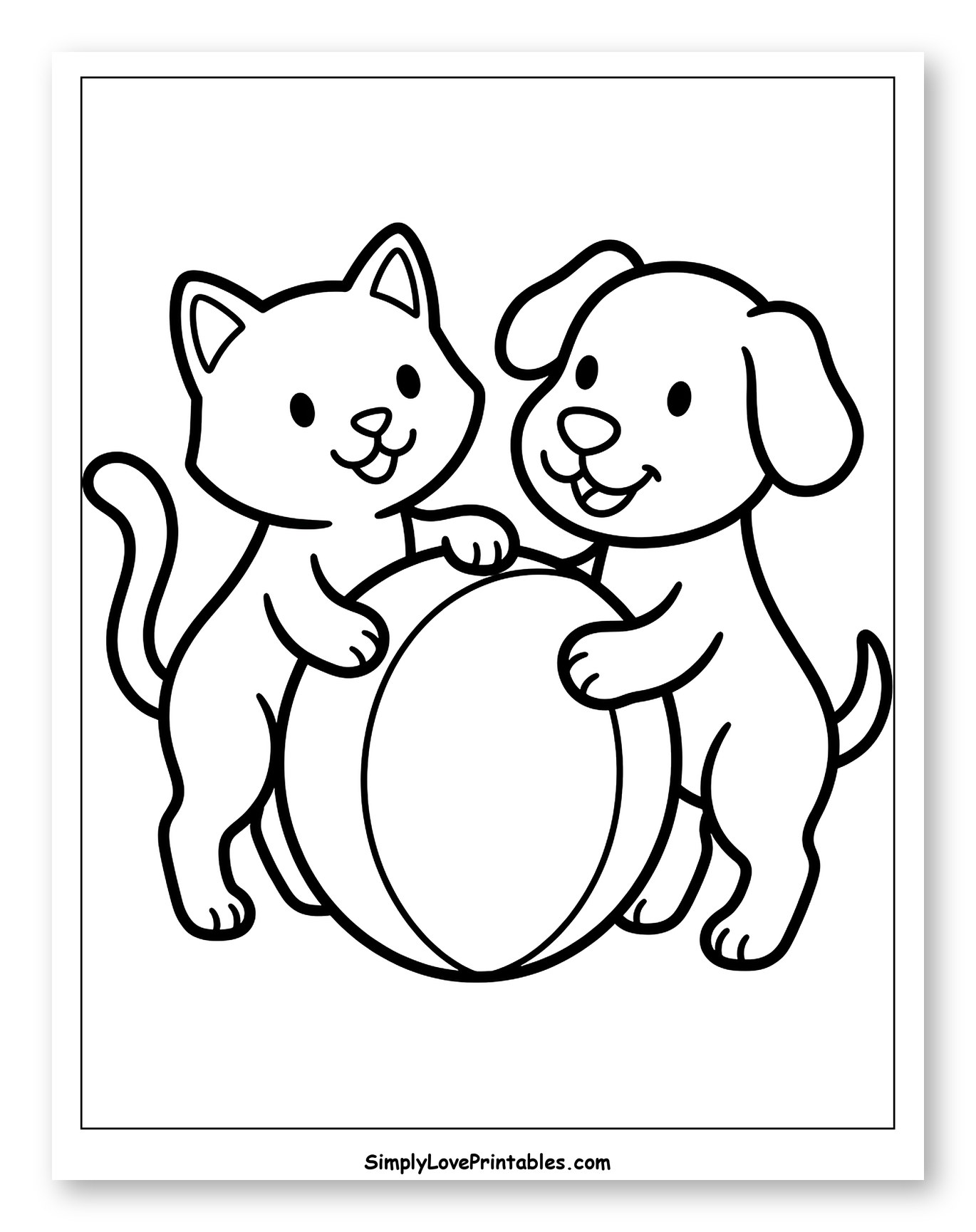 Cute Cat and Dog Playing with Ball