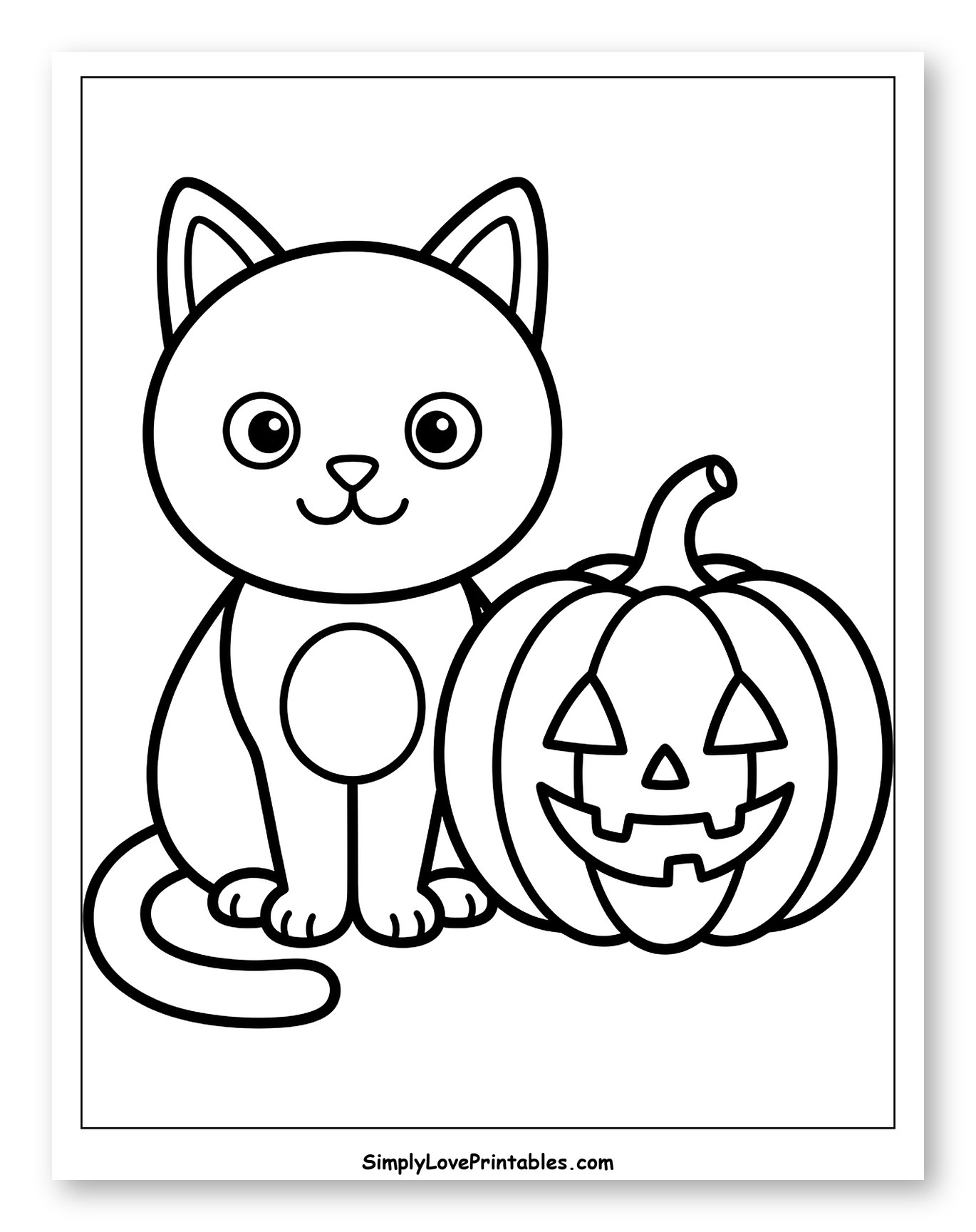 Cute Cat and Jack-o'-Lantern Coloring Page for Toddlers