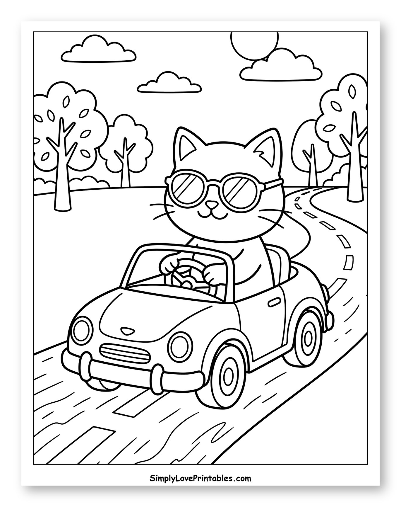 Cute Cat Driving a Convertible with Sunglasses