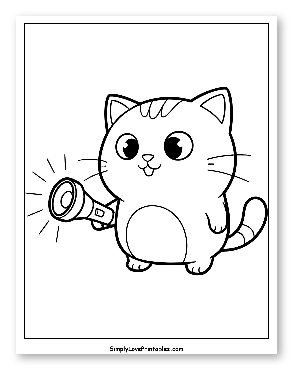Cute Cat Holding a Bright Flashlight to Color for Toddlers
