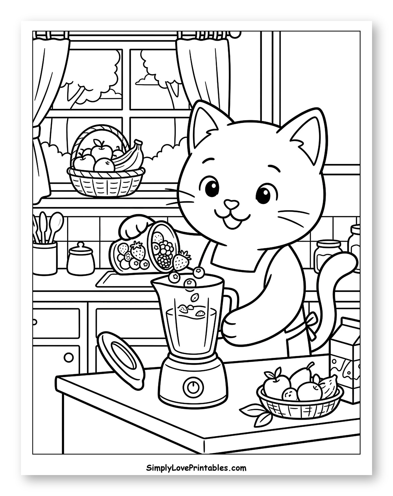Cute Cat Making a Fruit Smoothie