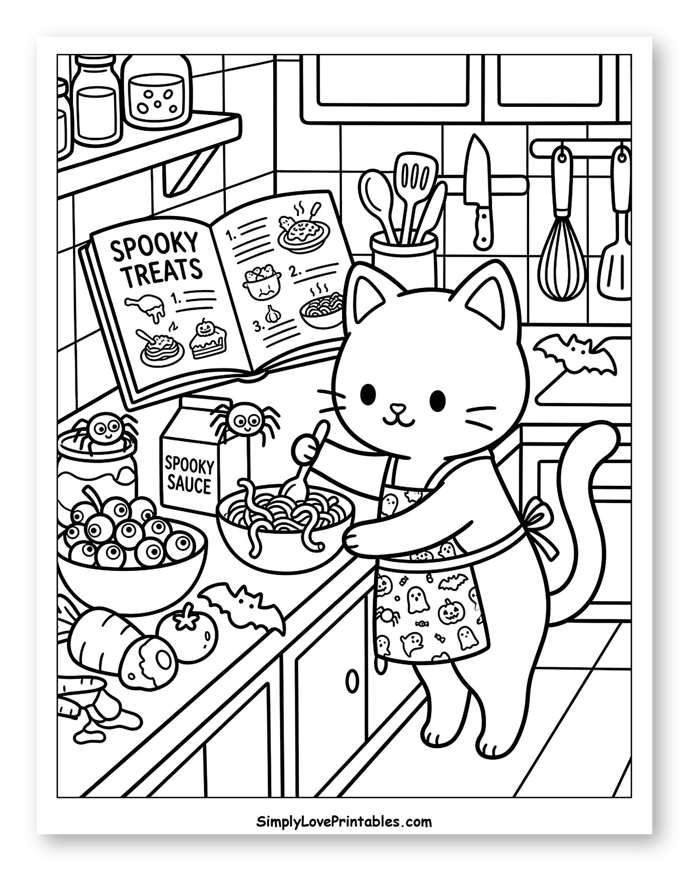 Cute Cat Making Halloween Spooky Treats