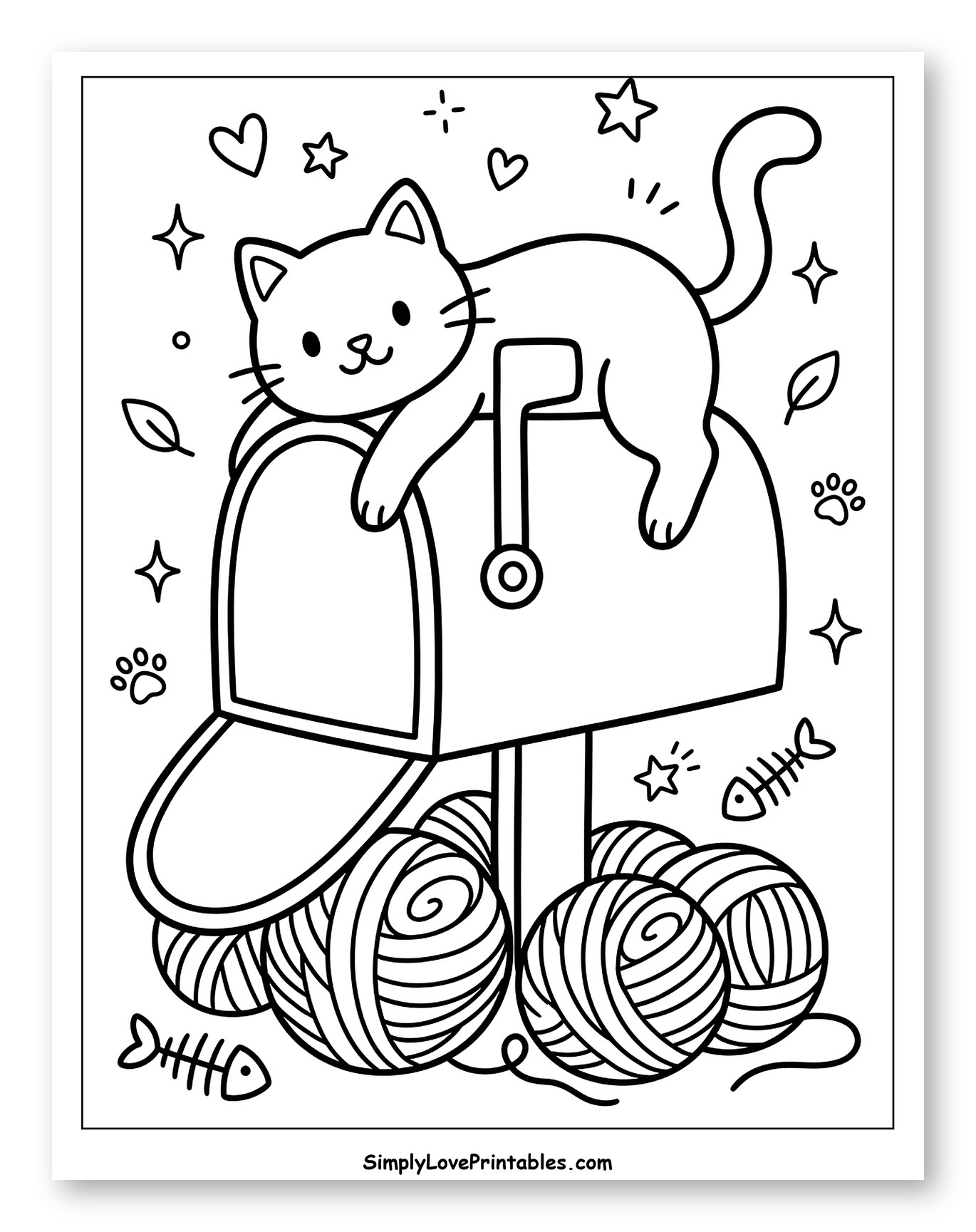 Cute Cat Napping on a Mailbox to Color for Adults