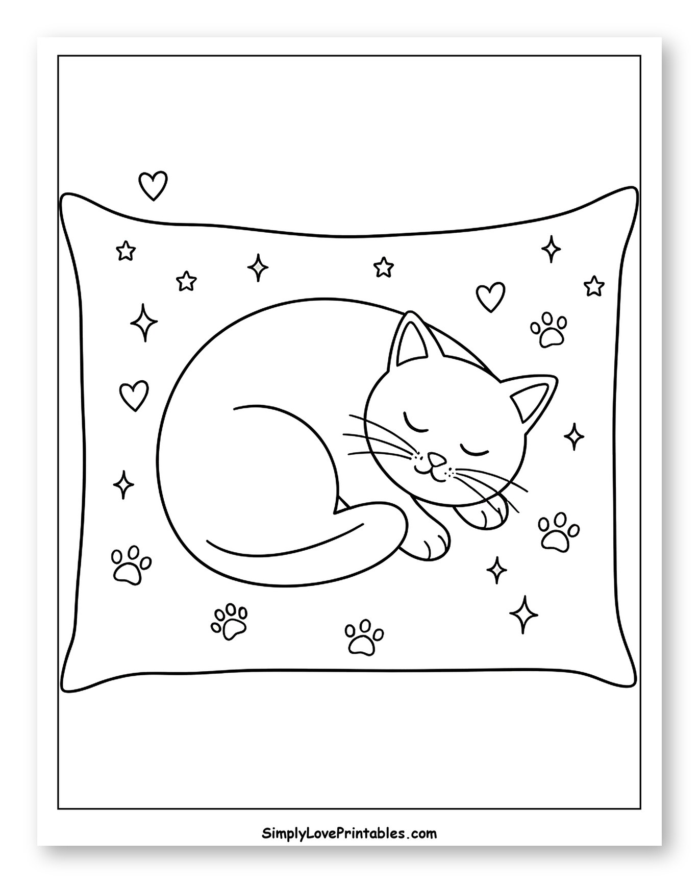 Cute Cat Napping on a Starry Pillow