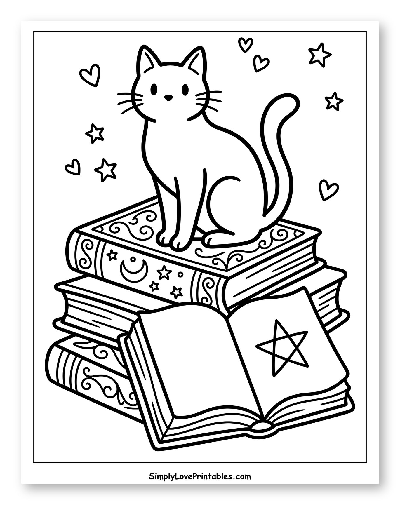 Cute Cat on Stack of Magical Books