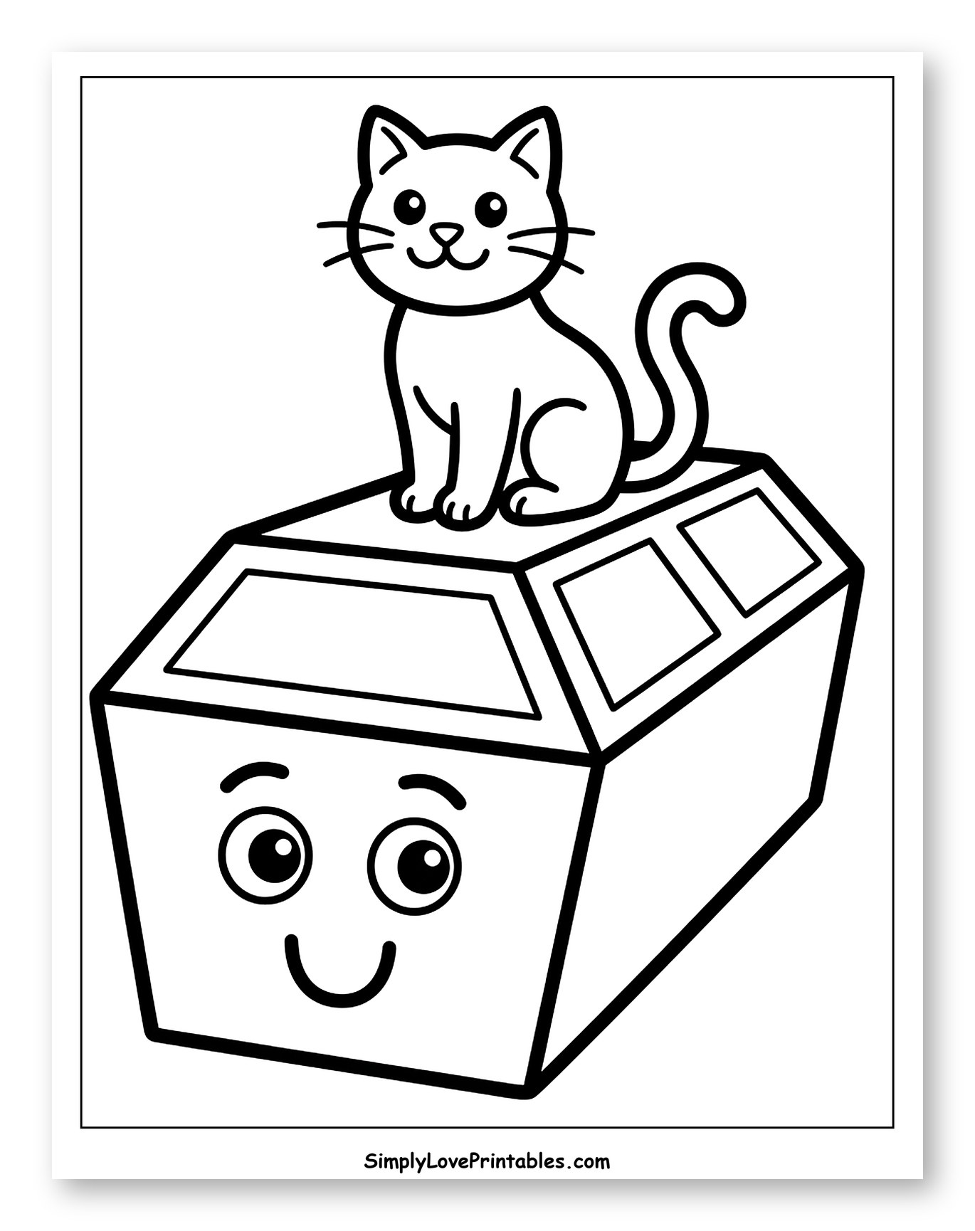 Cute Cat Sitting on a Friendly Coffin to Color for Toddlers