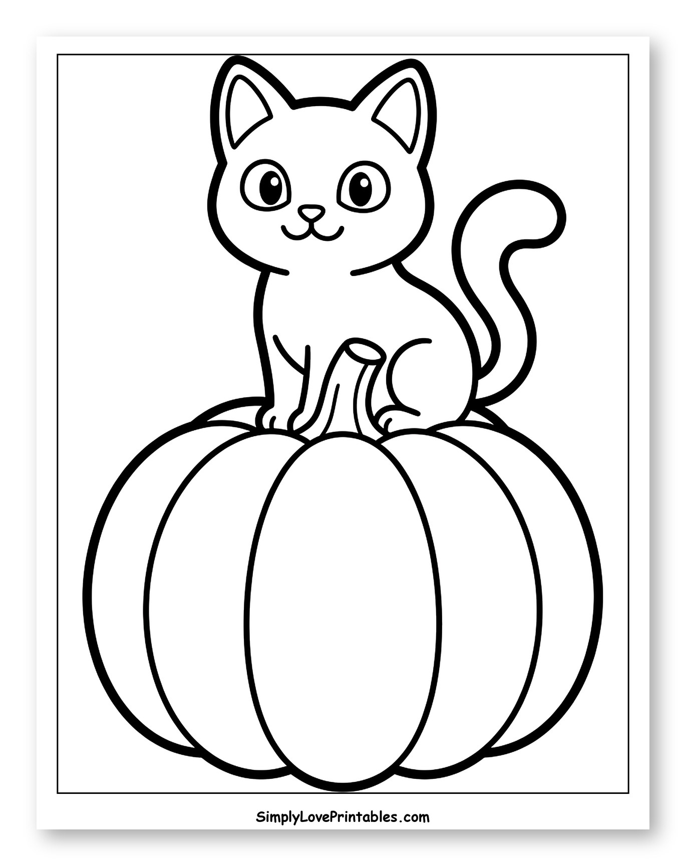 Cute Cat Sitting on a Pumpkin to Color for Toddlers