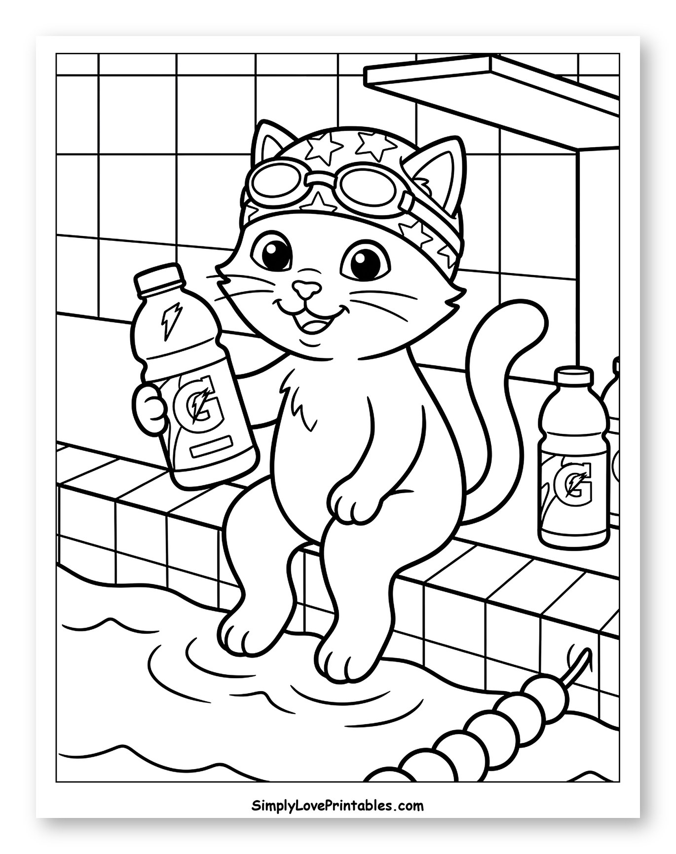 Cute Cat Swimmer with Gatorade Bottle