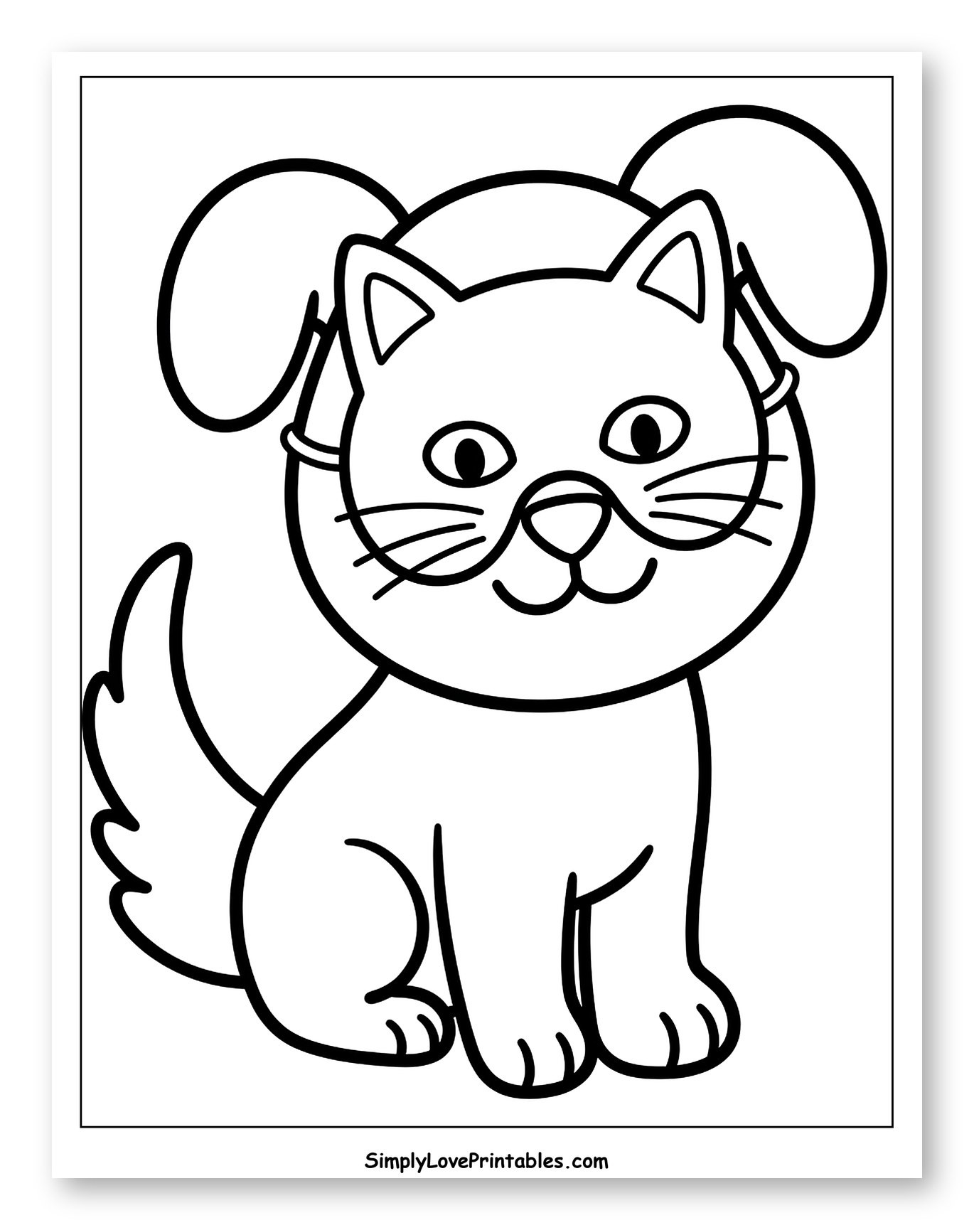 Cute Cat Wearing Dog Ears to Color for Toddlers