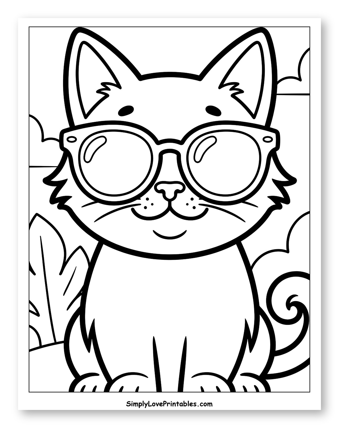 Cute Cat Wearing Sunglasses Outdoors to Color for Toddlers
