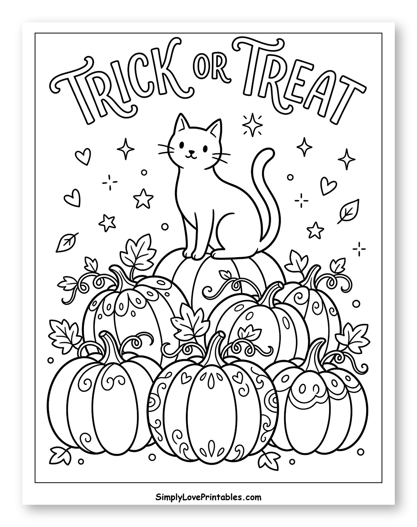 Cute Cat with Trick or Treat Halloween Pumpkins