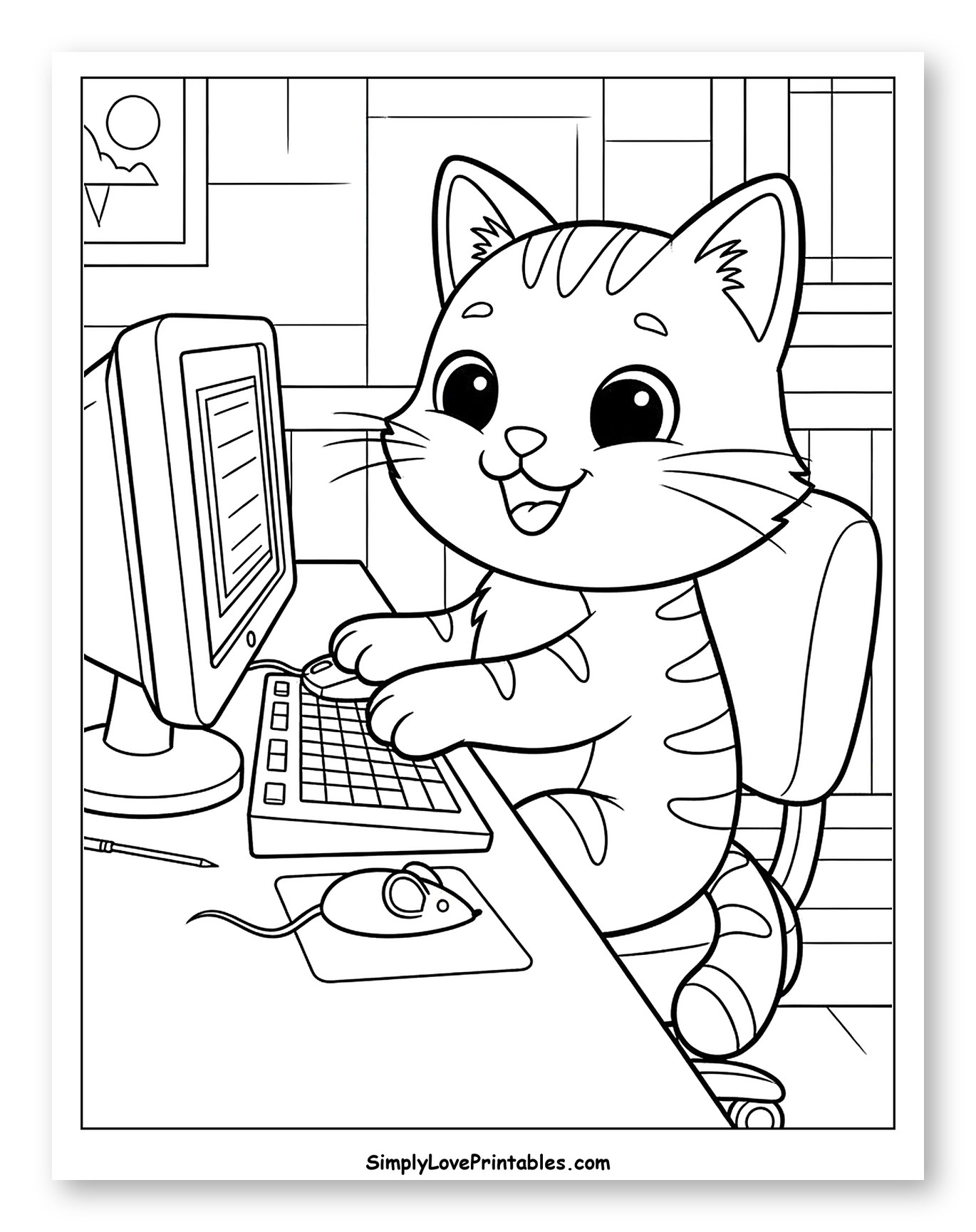 Cute Cat Working at a Computer Desk