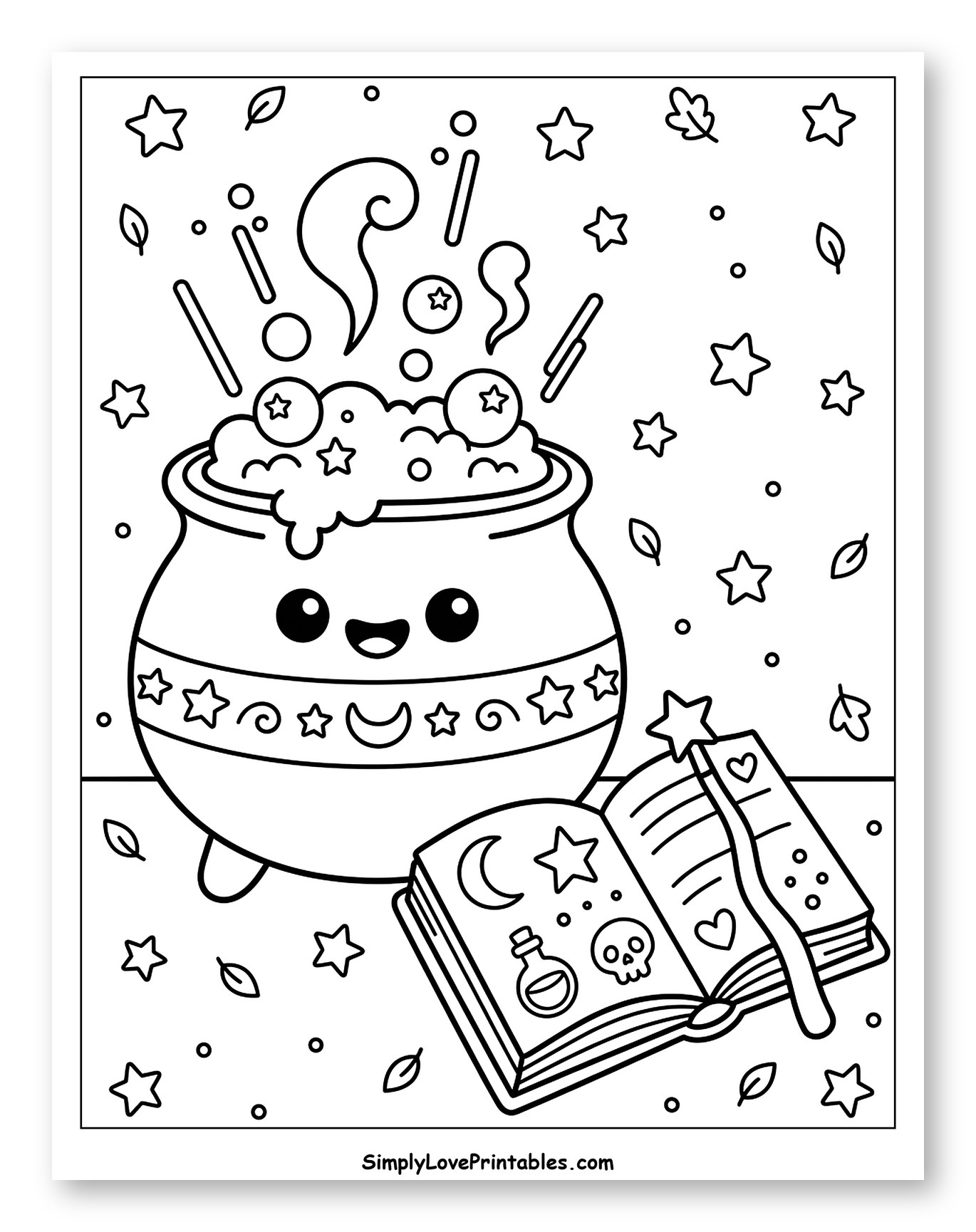 Cute Cauldron Bubbling Potion with Spellbook