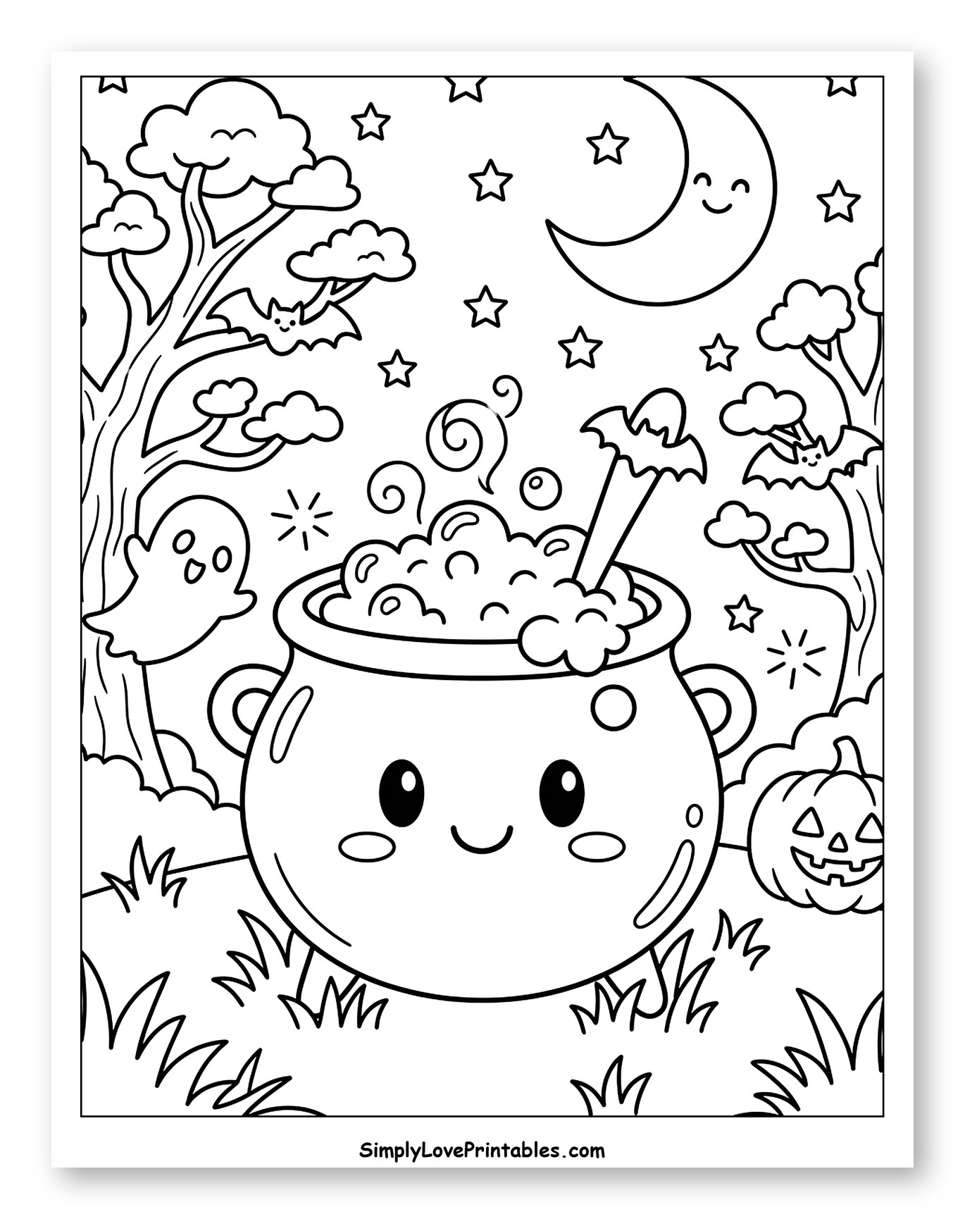 Cute Cauldron with Halloween Night Scene