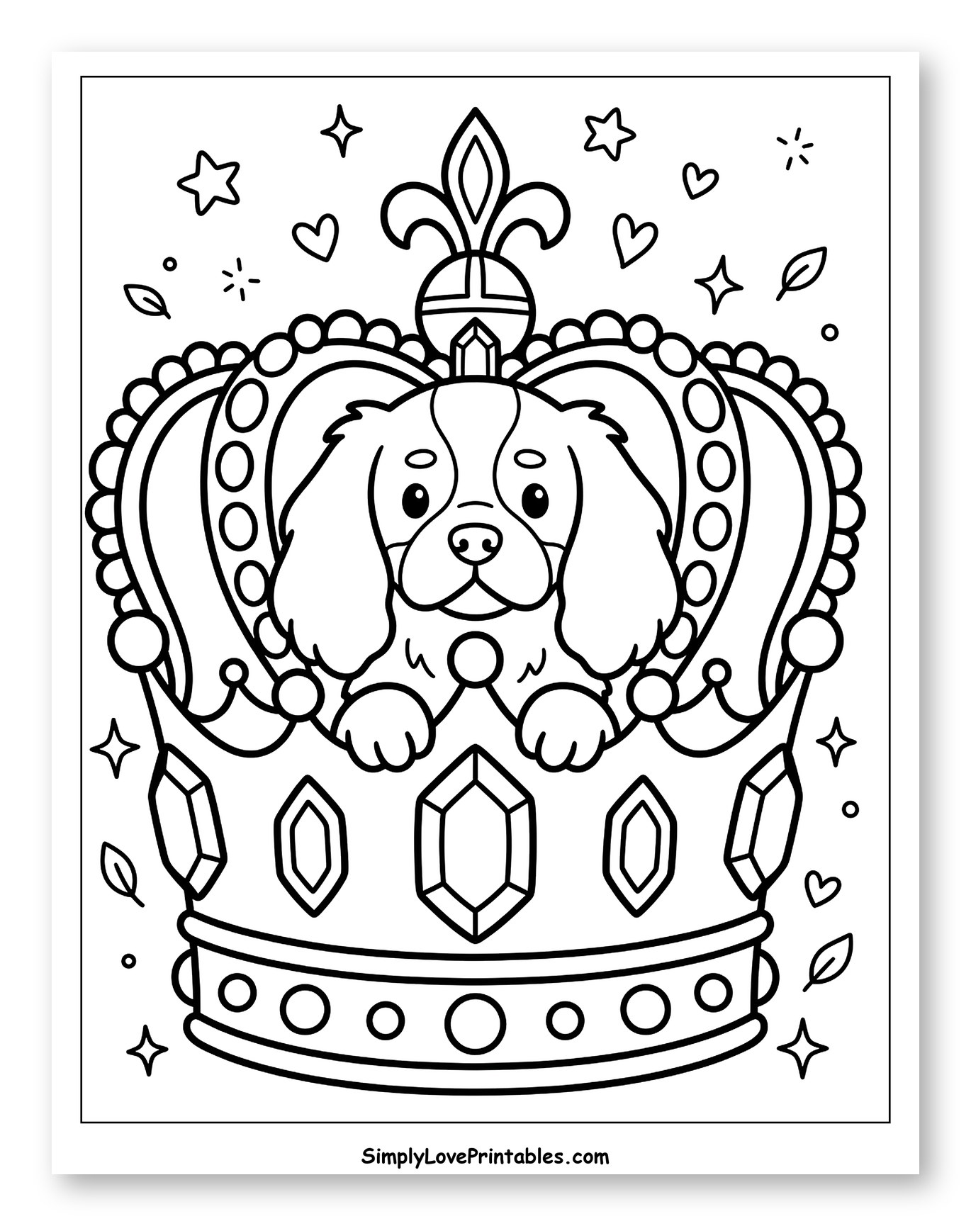 Cute Cavalier King Charles Spaniel in Crown to Color for Adults