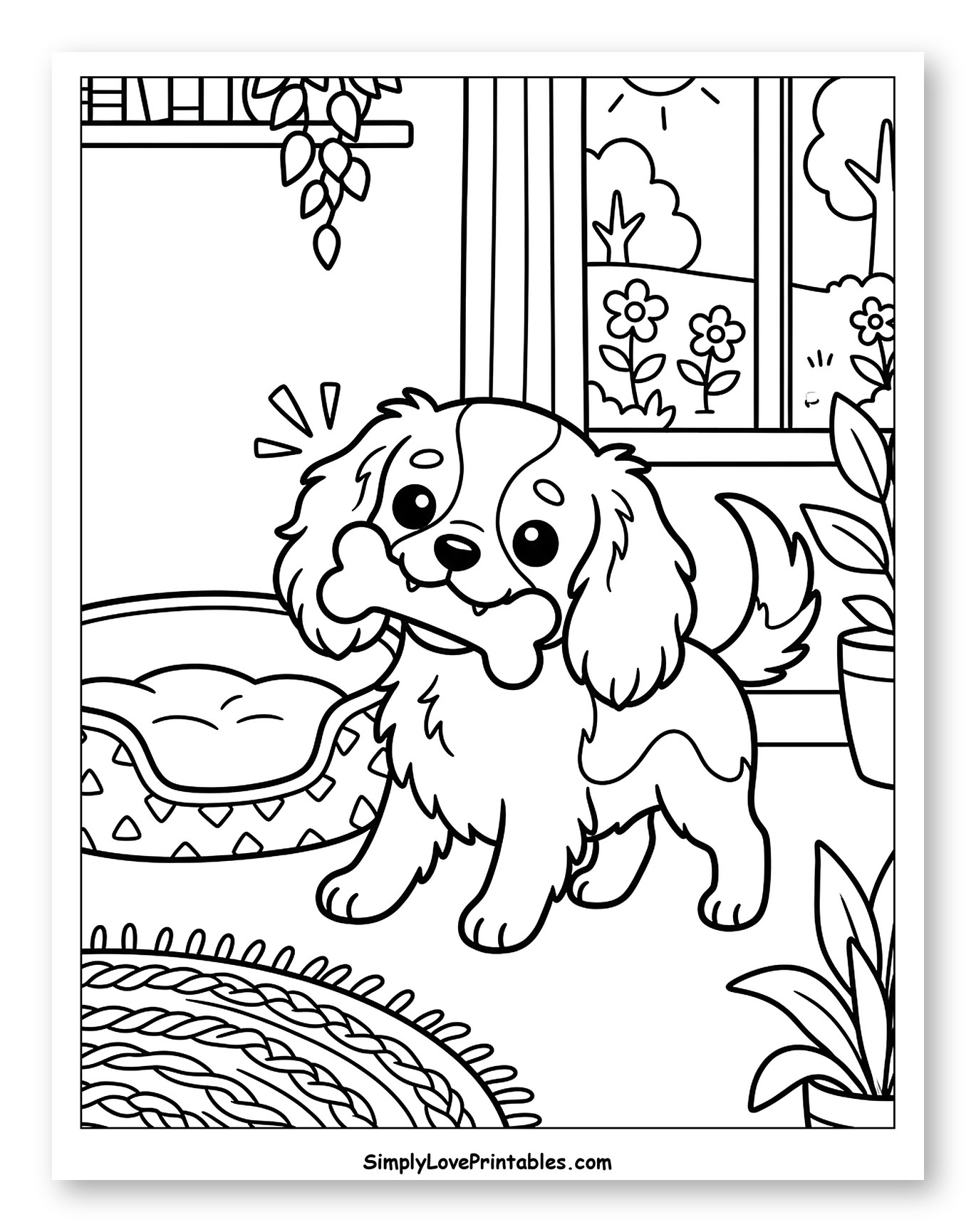 Cute Cavalier Puppy with Bone Indoors