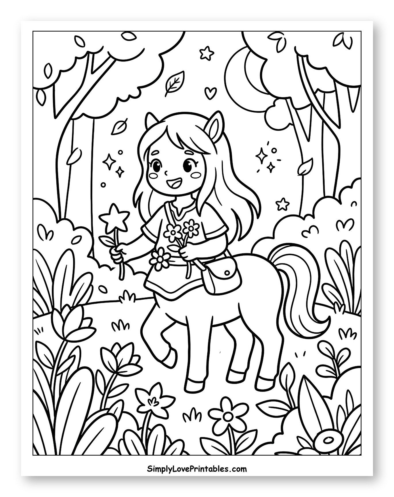 Cute Centaur Girl with Flowers in Magical Forest