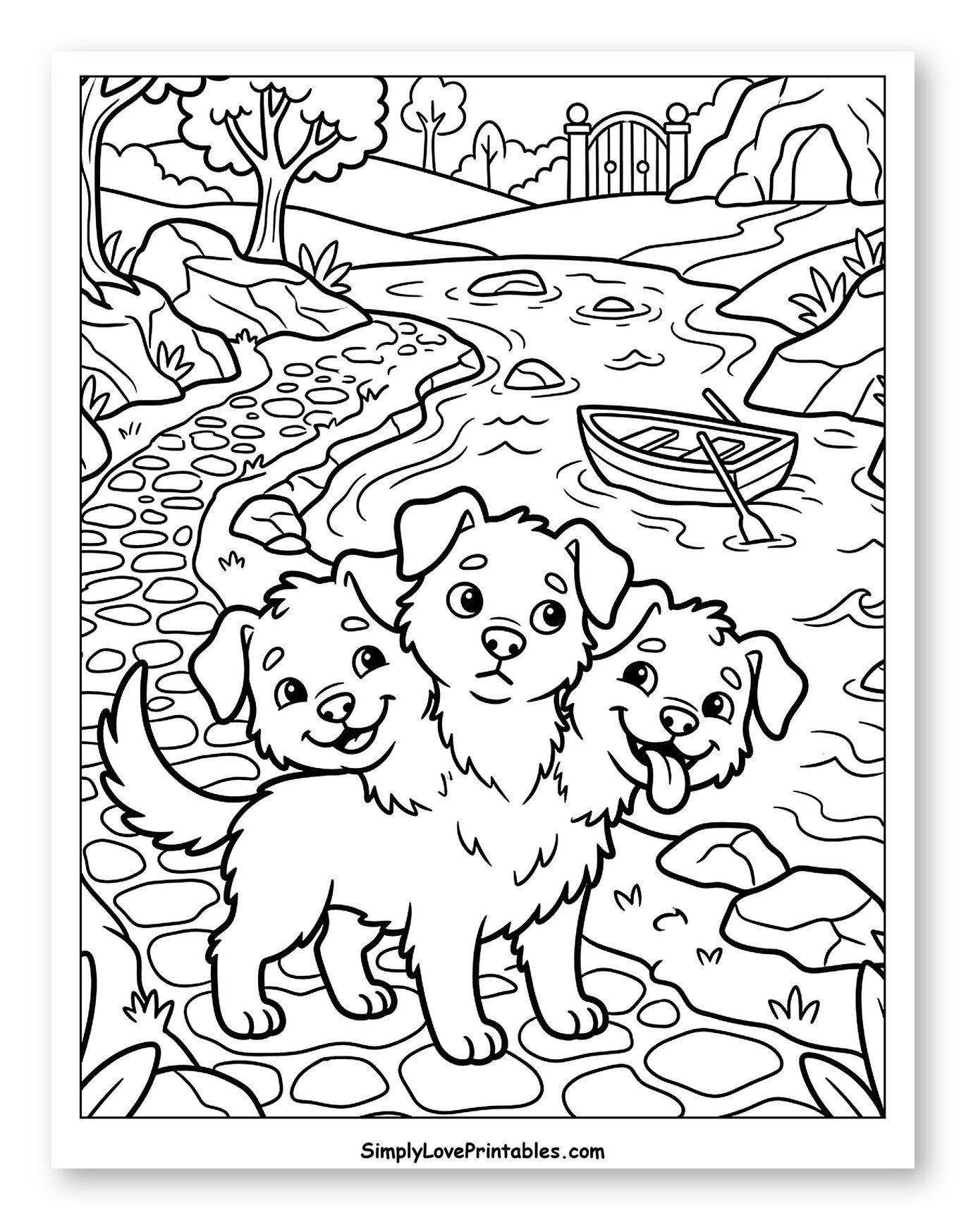 Cute Cerberus on a Stone Path by River