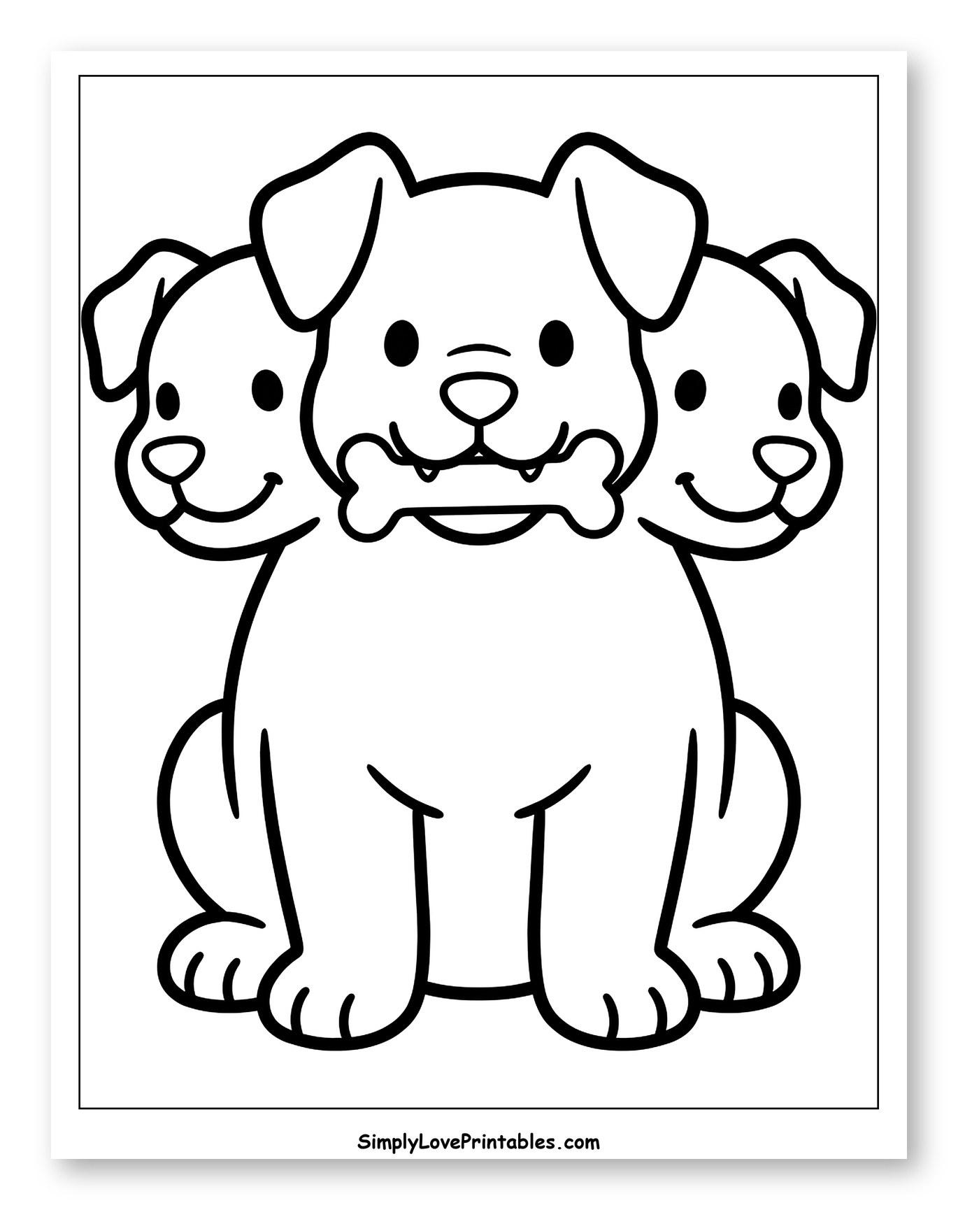 Cute Cerberus Puppy with a Bone Coloring Sheet for Toddlers
