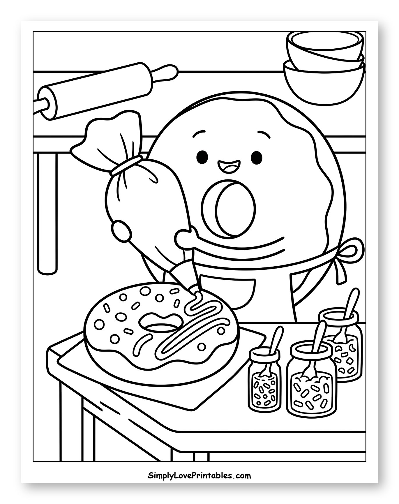 Cute Character Decorating a Fresh Donut