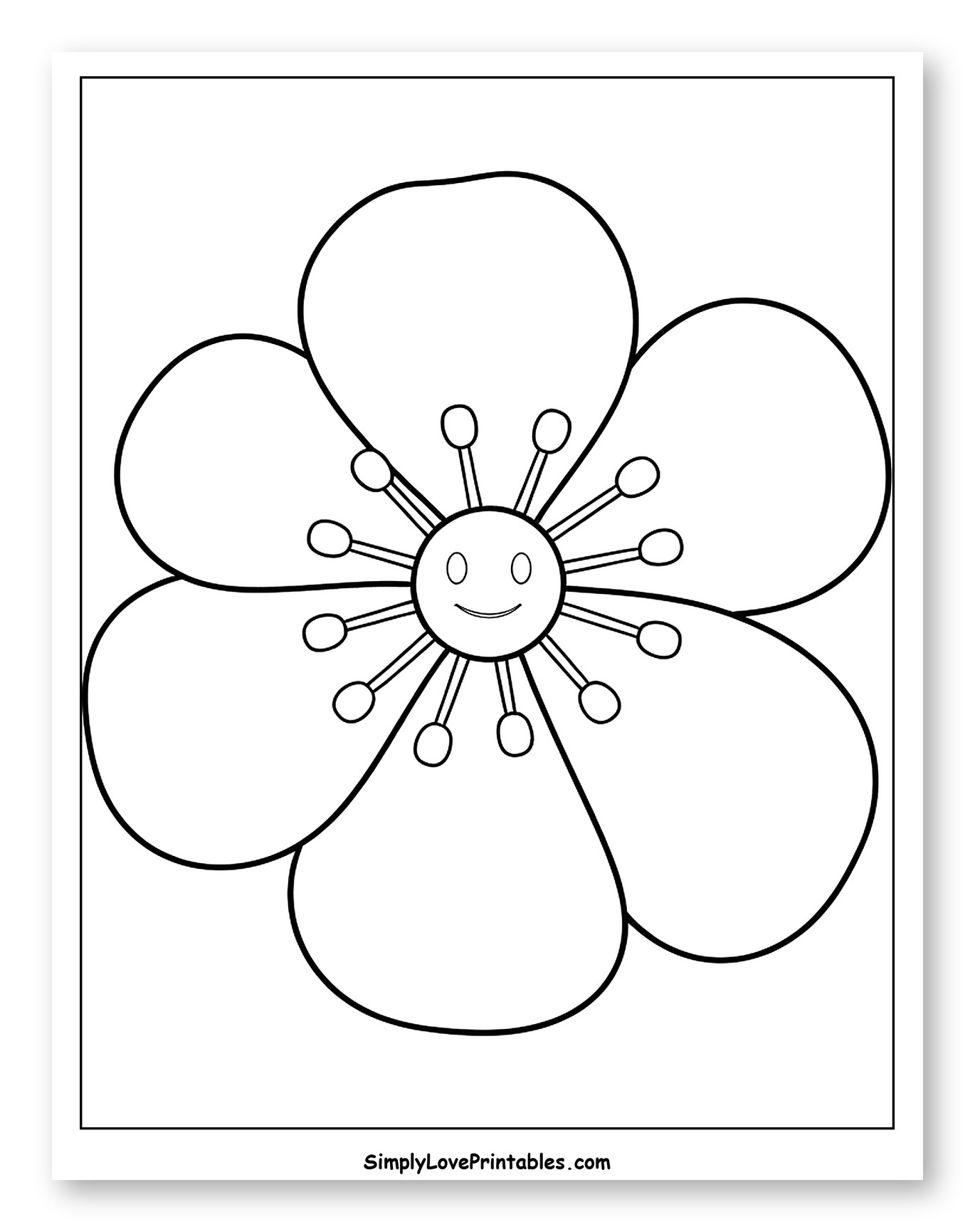 Cute Cherry Blossom Flower with Face Coloring Page for Toddlers