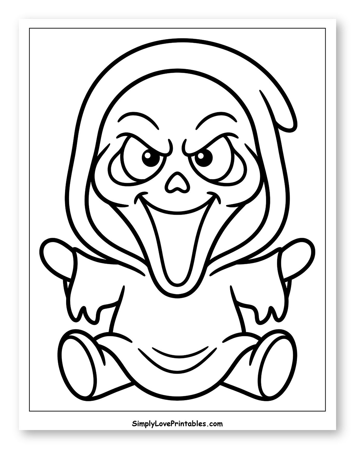 Cute Chibi Ghostface Character Sitting to Color for Toddlers