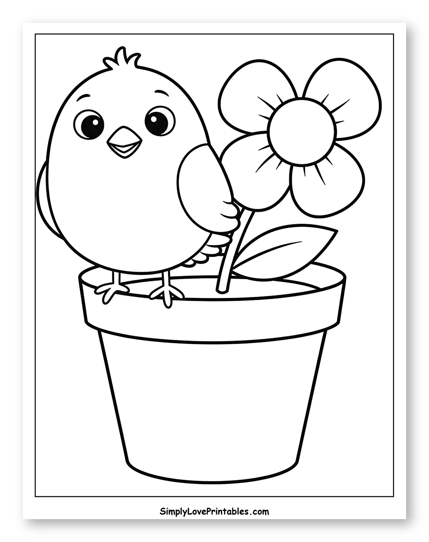 Cute Chick and Flower in Flowerpot