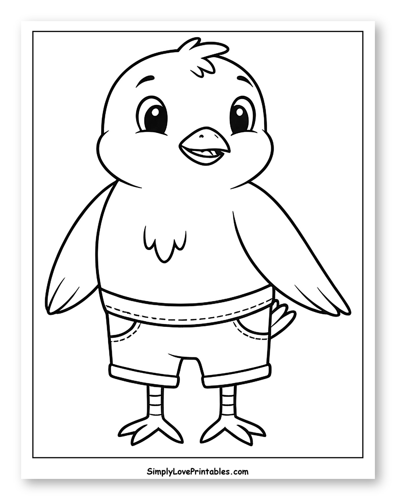 Cute Chick Wearing Shorts Coloring Page for Toddlers