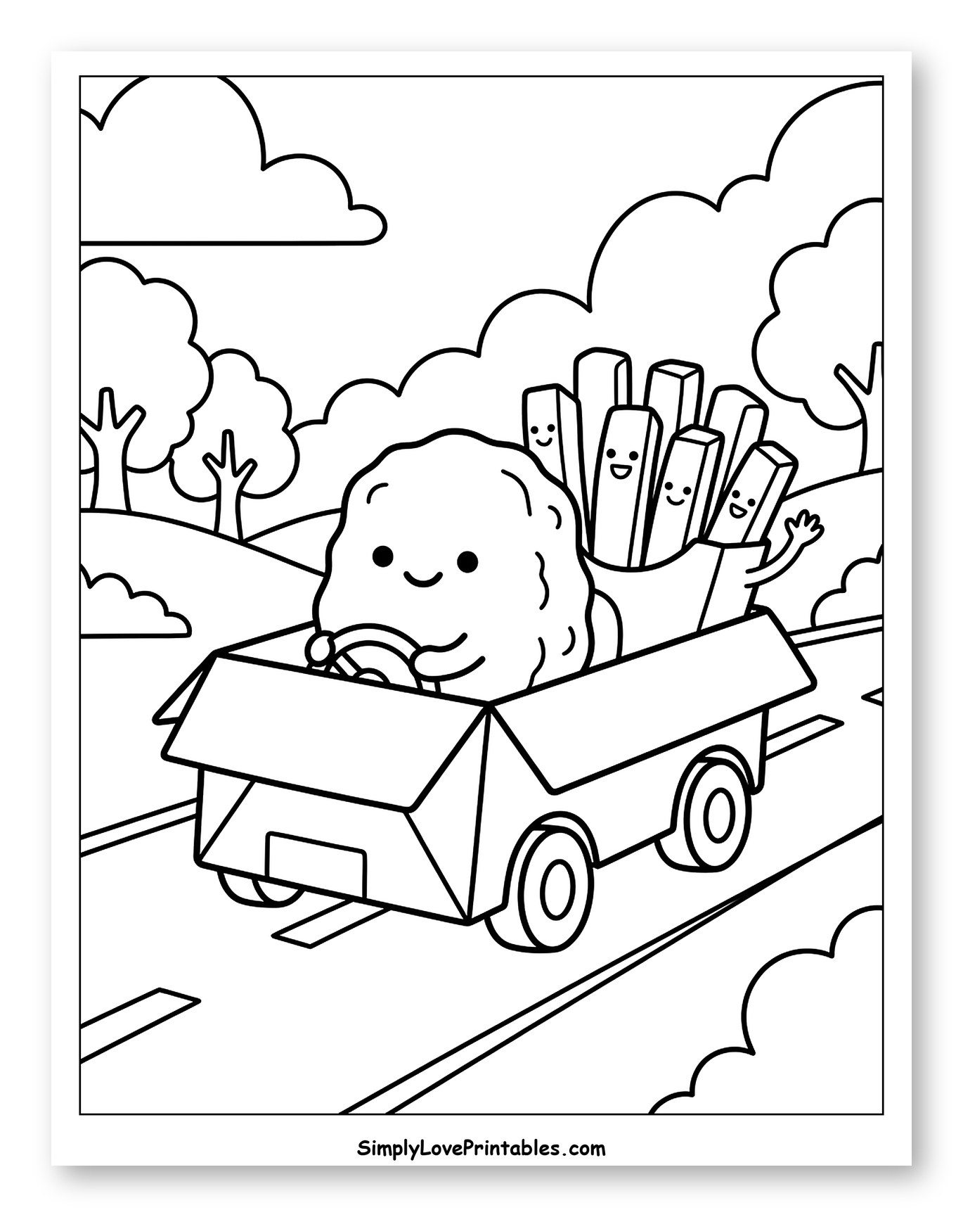Cute Chicken Nugget Driving Box Car with Fries