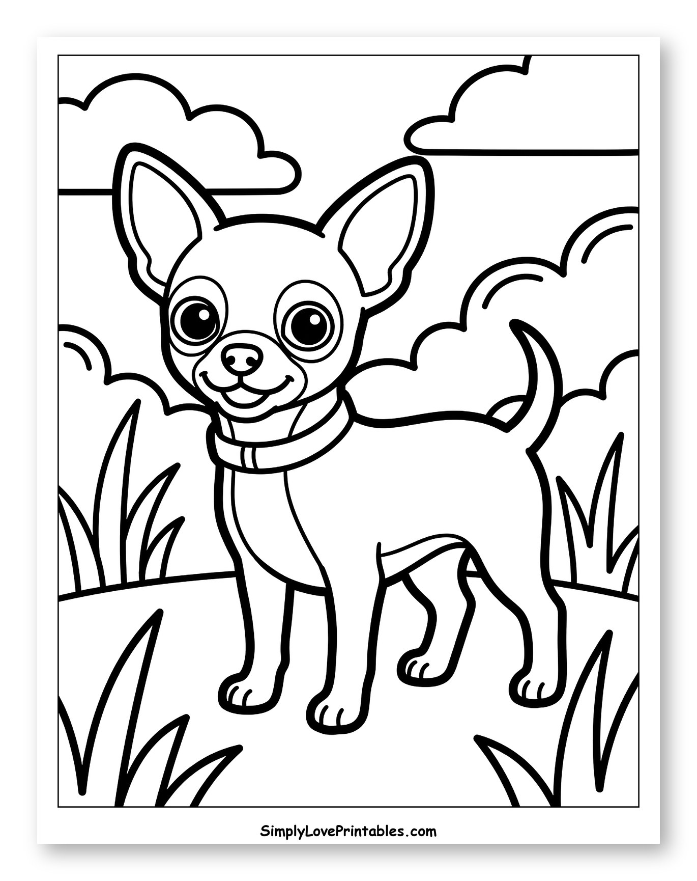 Cute Chihuahua Dog in a Grassy Field to Color for Toddlers