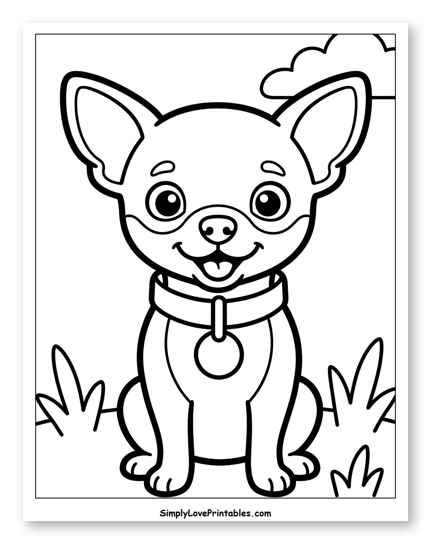 Cute Chihuahua Puppy Sitting on Grass Coloring Page for Toddlers