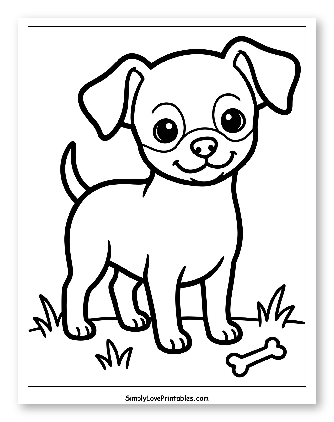 Cute Chihuahua Puppy Standing with a Bone Coloring Page for Toddlers